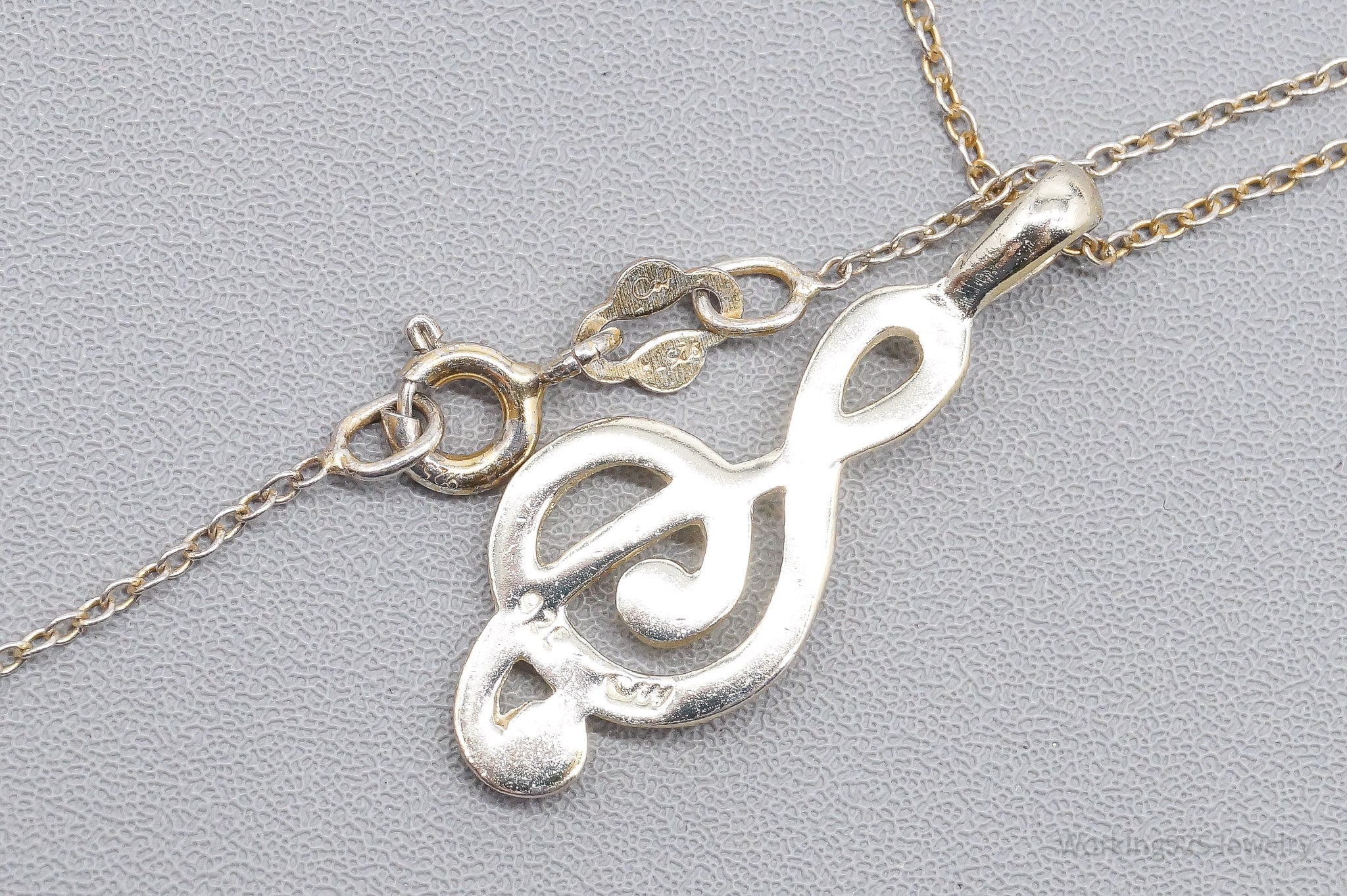 Vintage Treble Clef Music Note Gold Wash Sterling Silver Necklace 18"