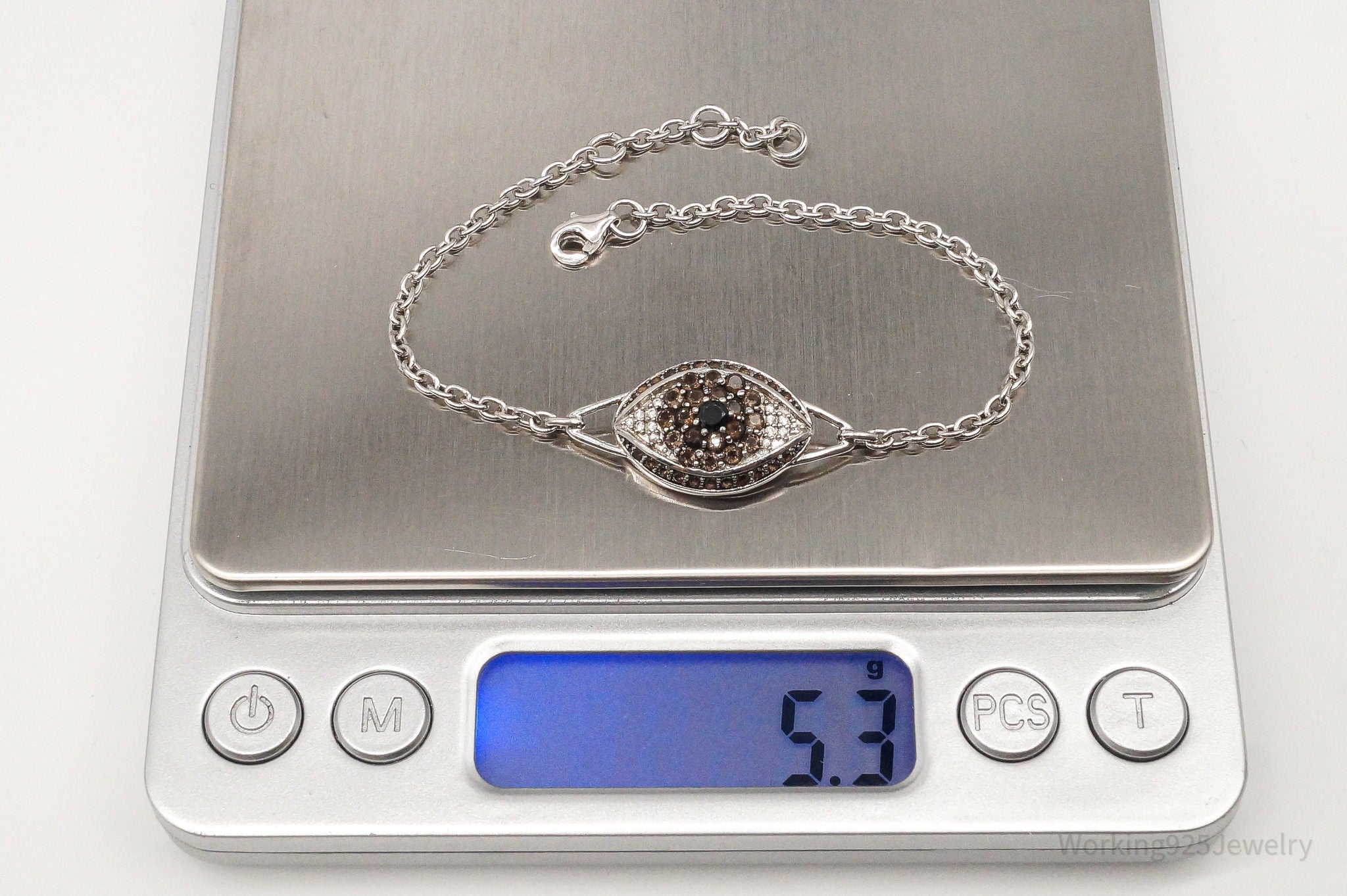 Designer MLD Black Onyx Smoky Topaz Cubic Zirconia Sterling Silver Bracelet