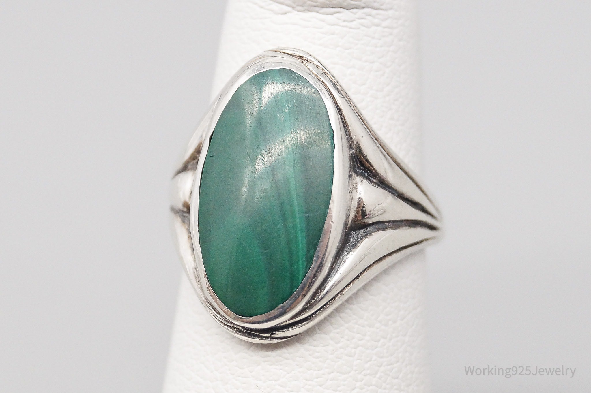 Vintage Malachite Silver Ring - Size 3