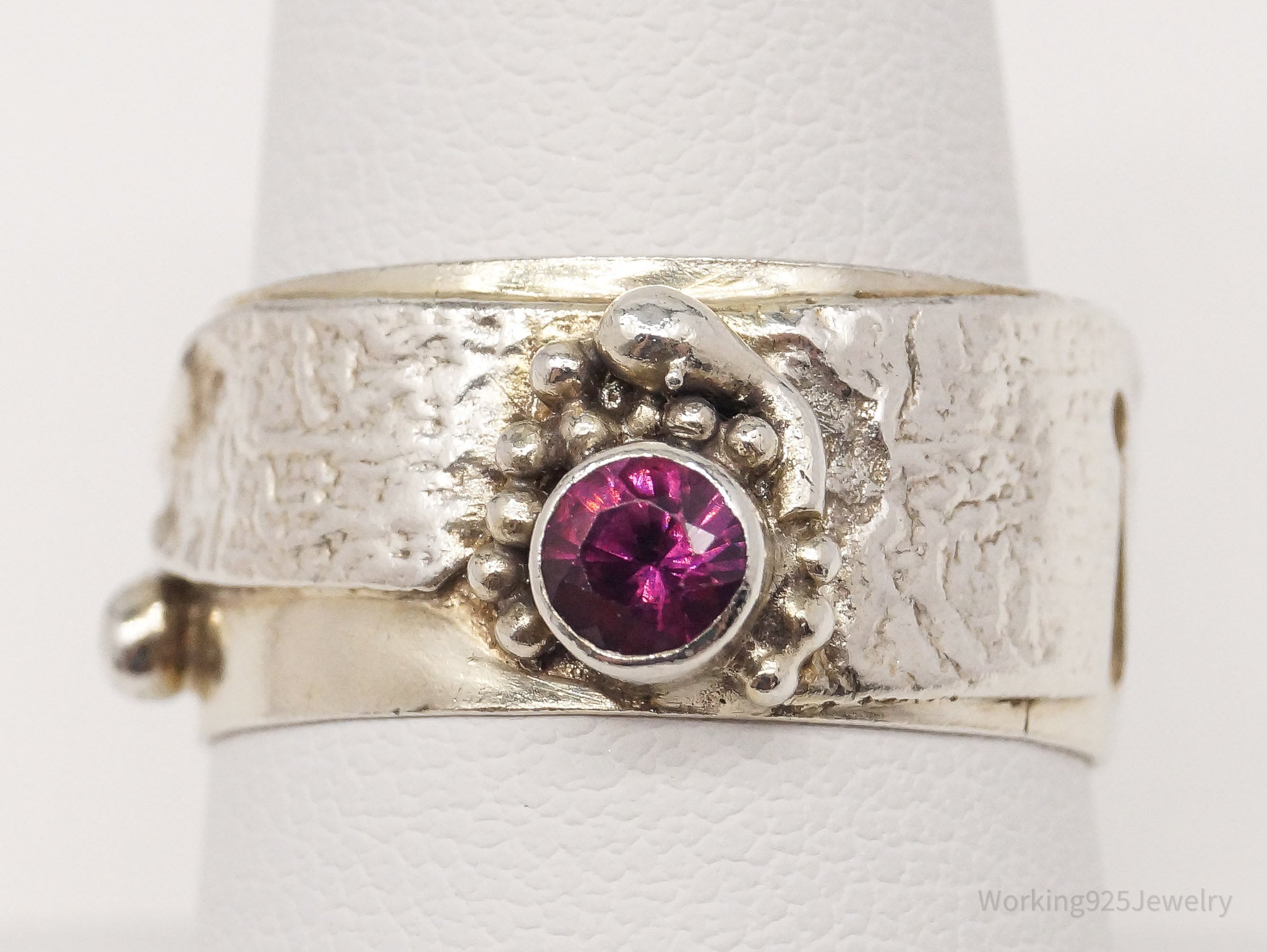 Vintage Pink Tourmaline Brutalist Style Sterling Silver Ring - Size 8.5