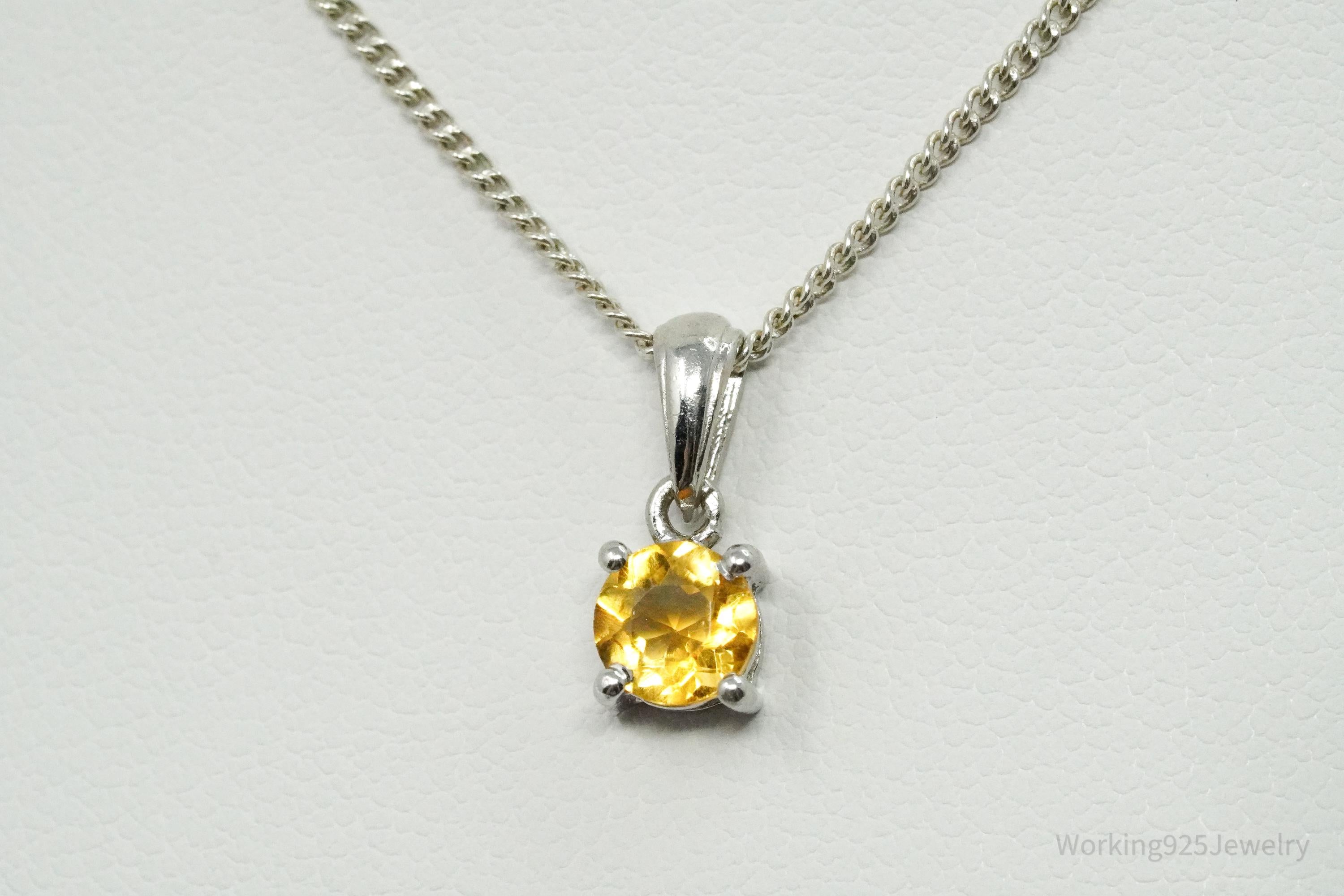 Vintage Citrine Sterling Silver Necklace 19"