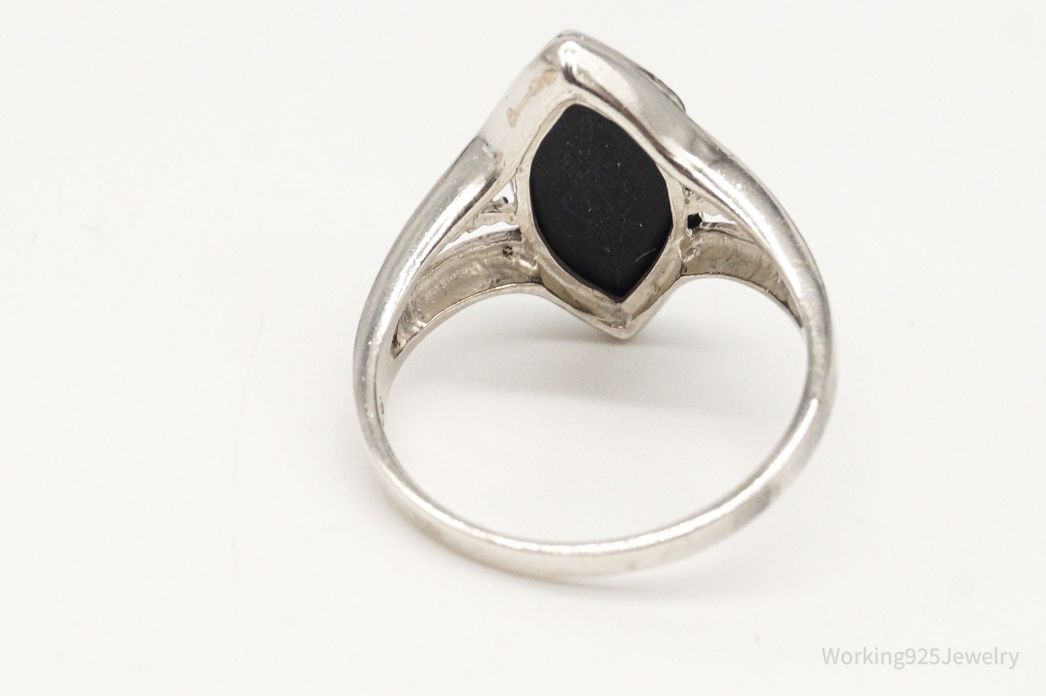 Vintage Large Black Onyx Sterling Silver Ring - Size 9.75