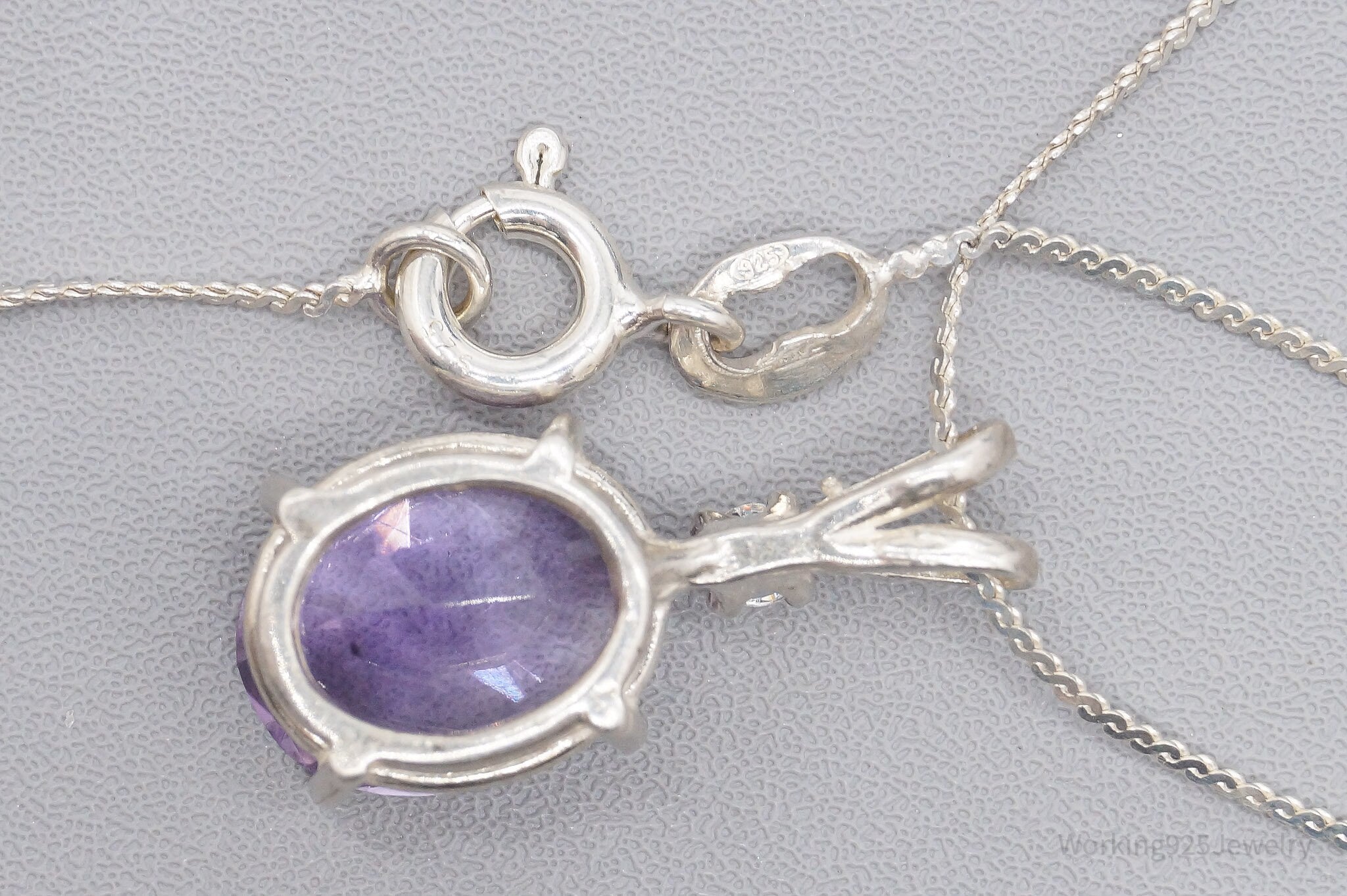 Vintage Amethyst Cubic Zirconia Sterling Silver Necklace 16"