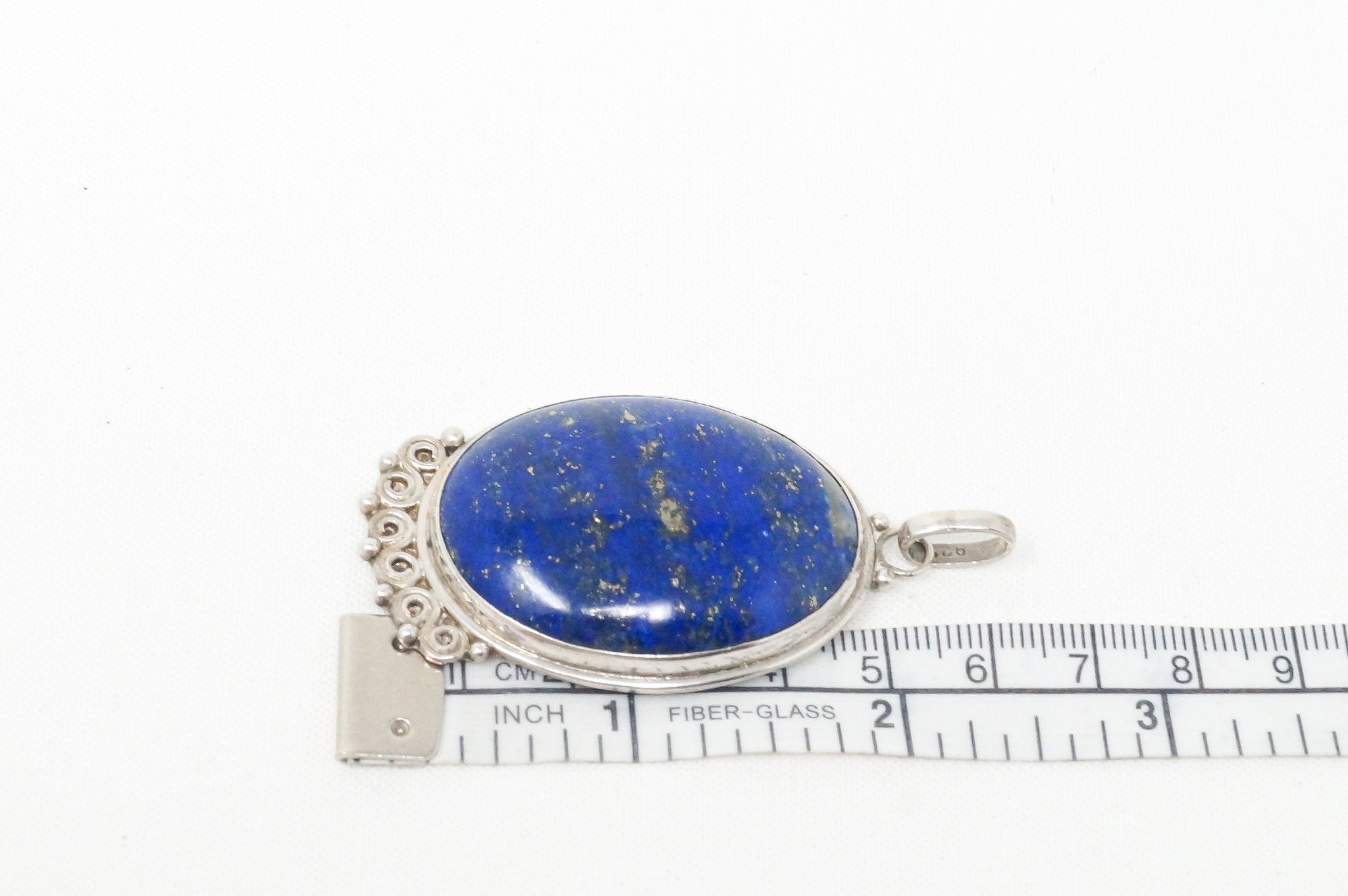 Vintage Large Handmade Lapis Lazuli Sterling Silver Necklace Pendant