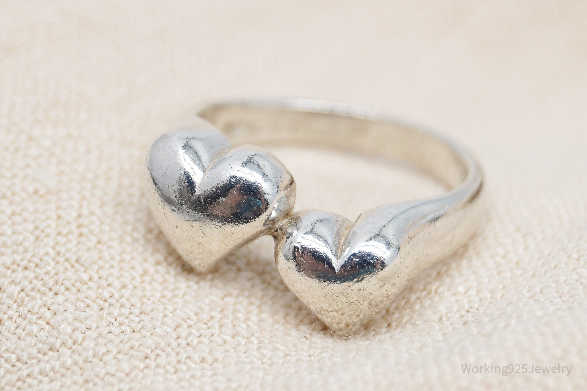 Vintage Double Hearts Sterling Silver Ring - Size 5.5