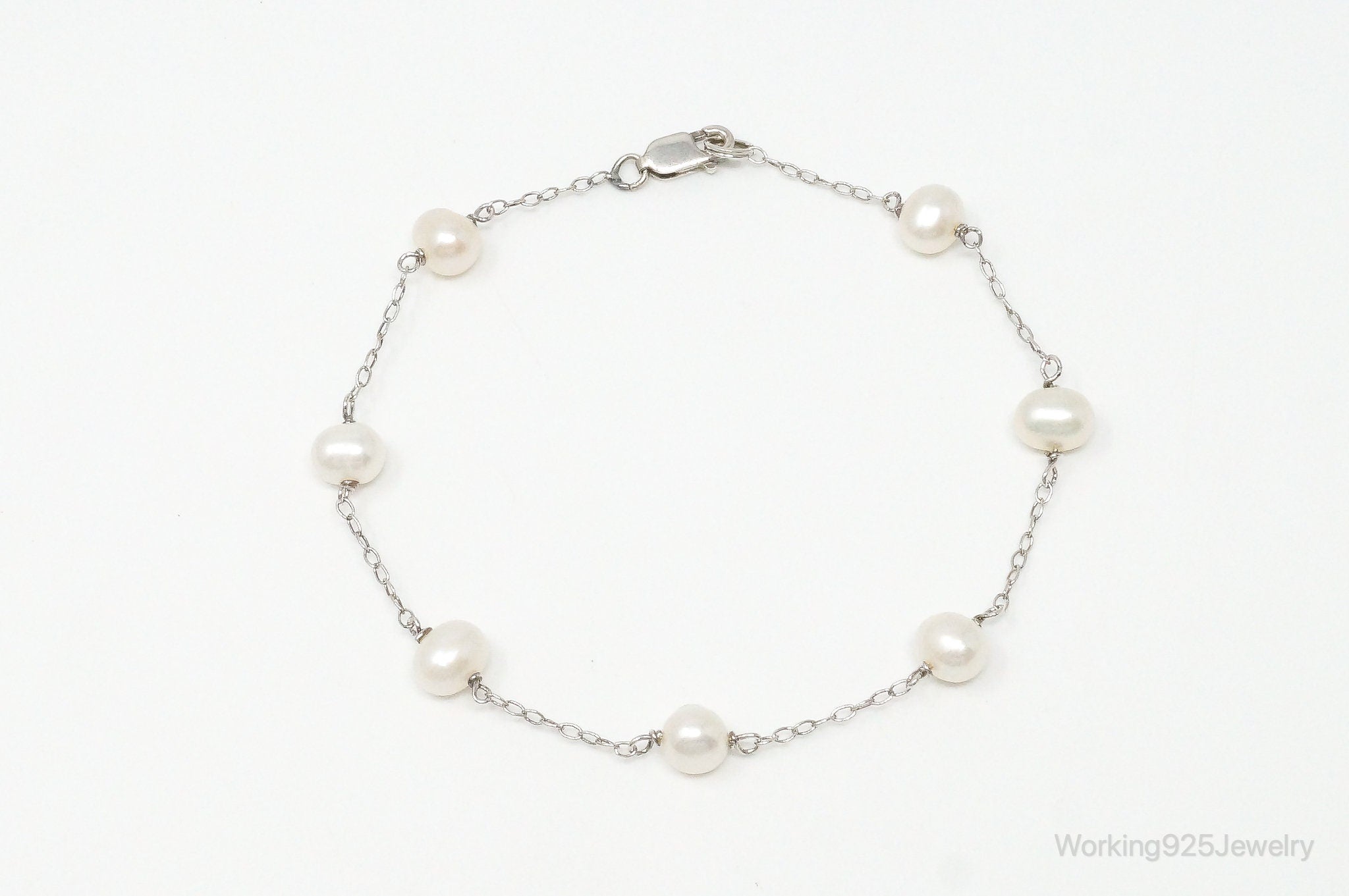 Vintage Pearl Sterling Silver Chain Bracelet