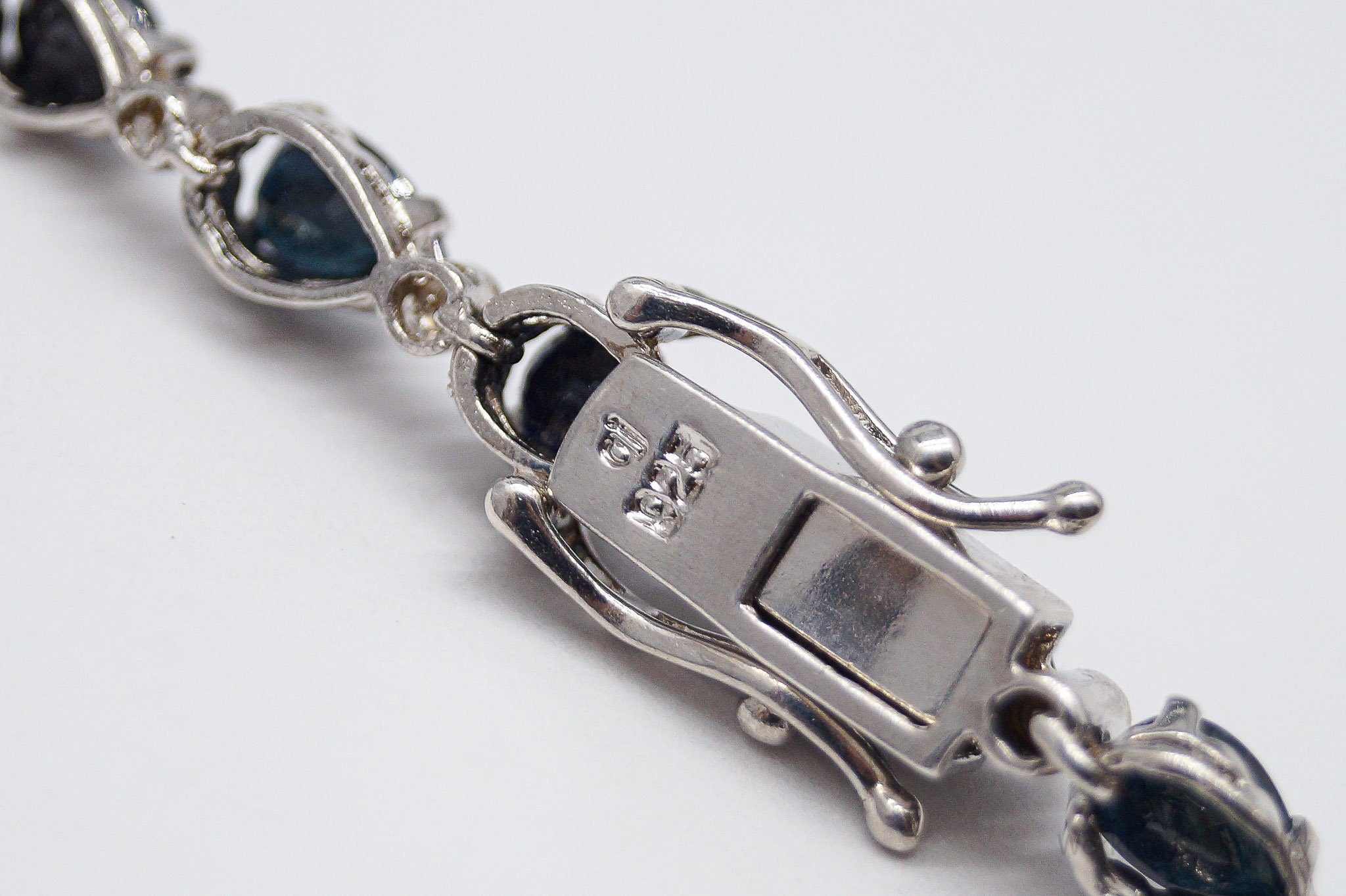 Vintage Blue Sapphire Sterling Silver Tennis Bracelet - 7 5/8"