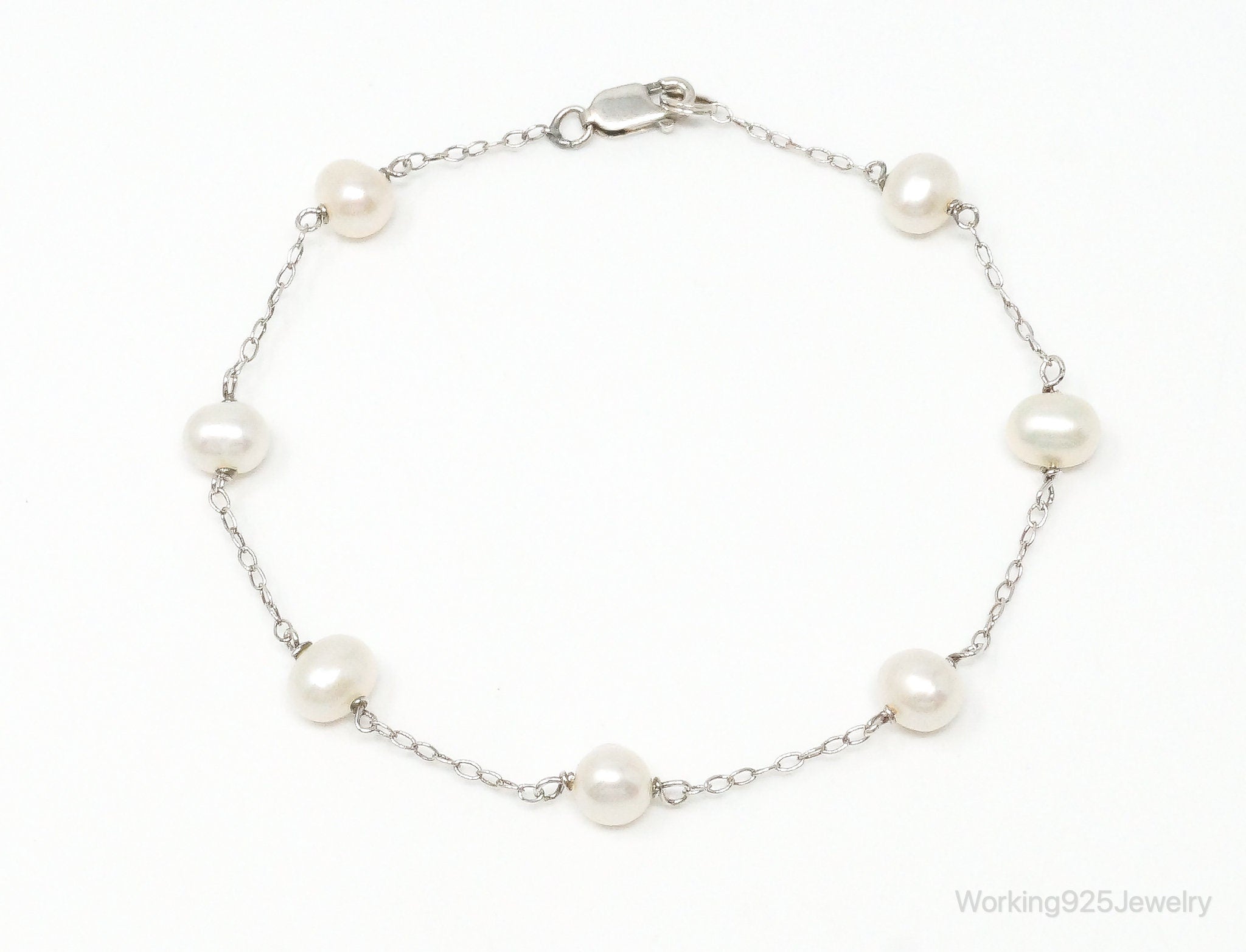 Vintage Pearl Sterling Silver Chain Bracelet