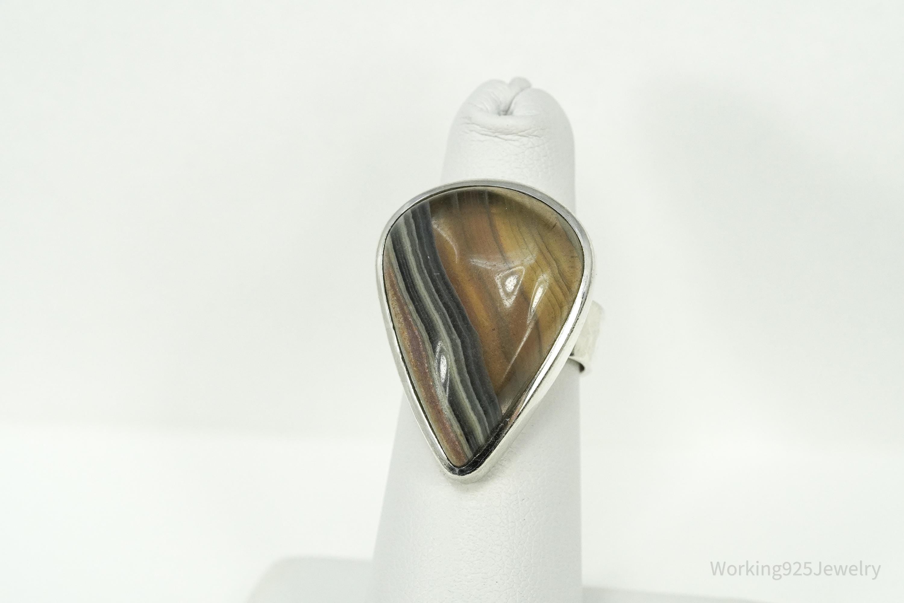 Vintage Large Lace Agate Sterling Silver Ring - Size 6.25
