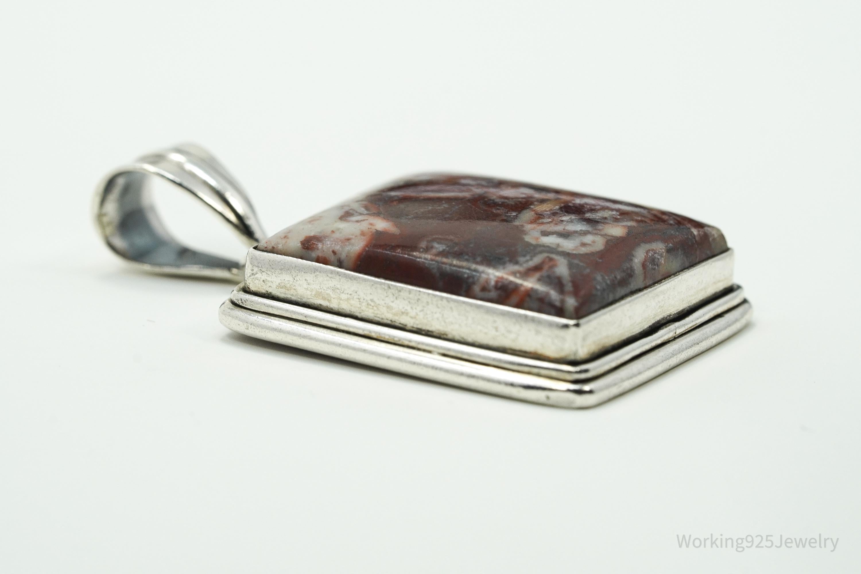 Vintage Copper Agate Sterling Silver Necklace Pendant