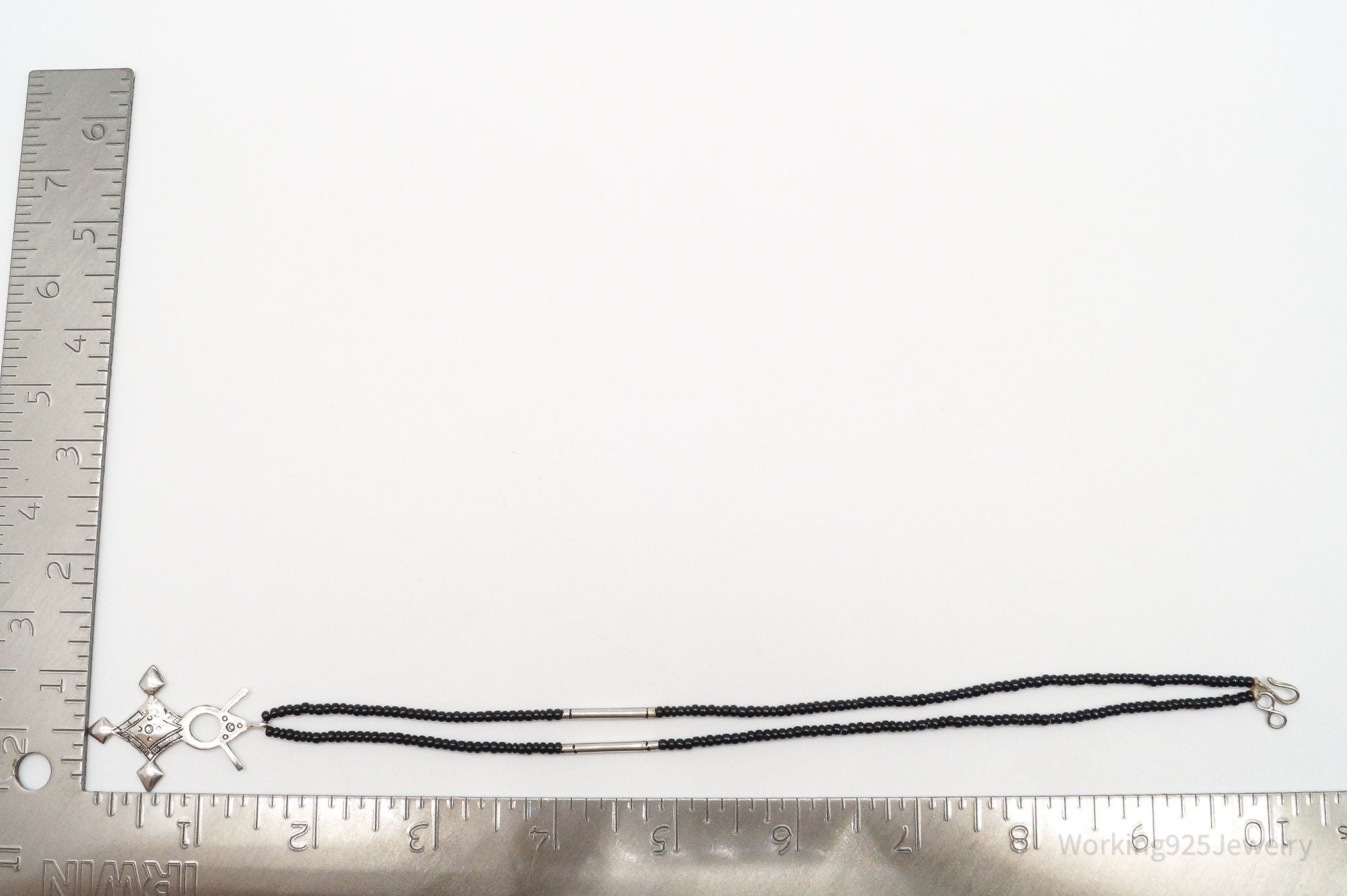 Vintage Large Silver Southern Cross Black Bead Necklace 18"