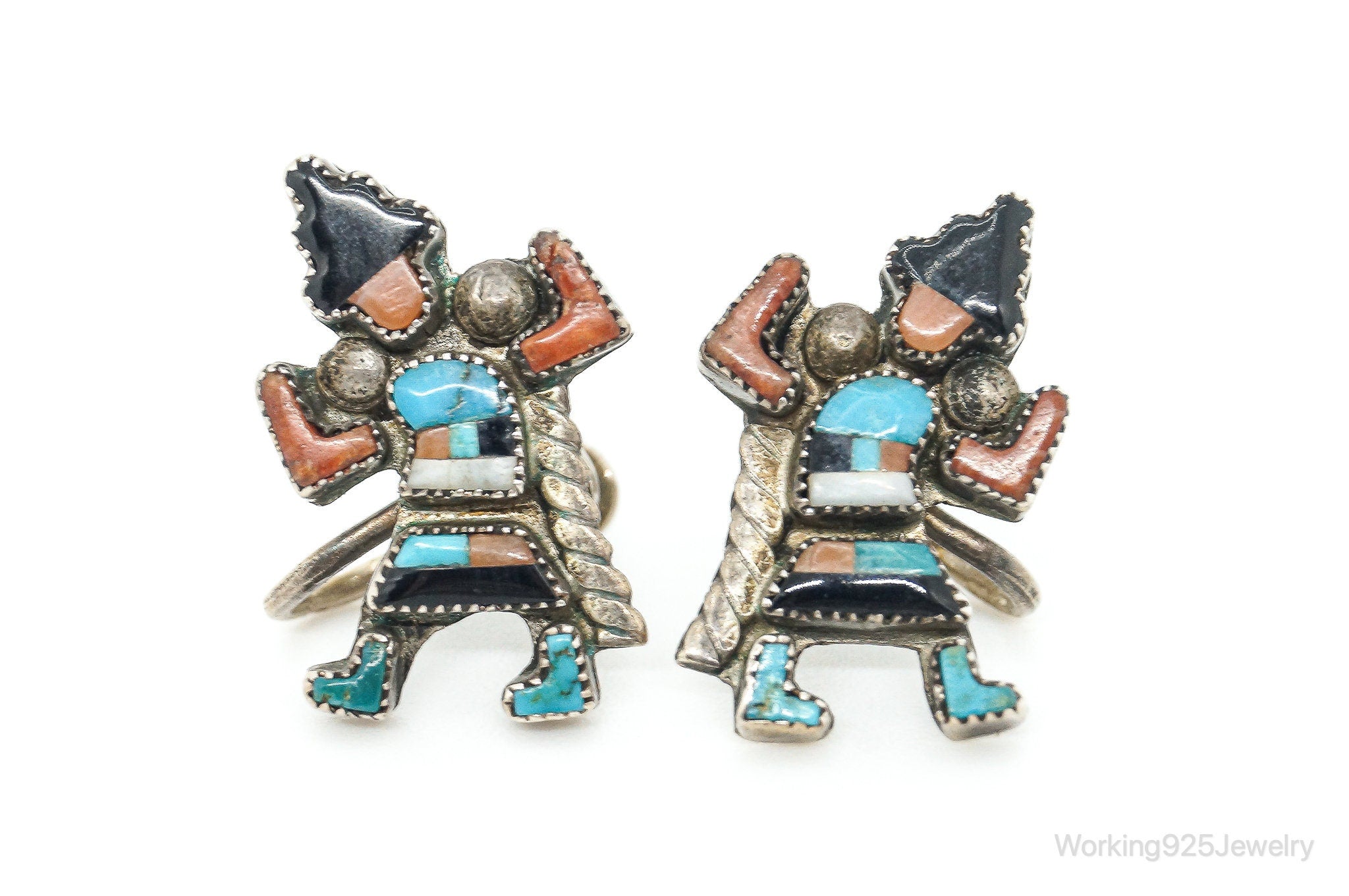 Vintage Native American Kachina Sterling Silver Earrings