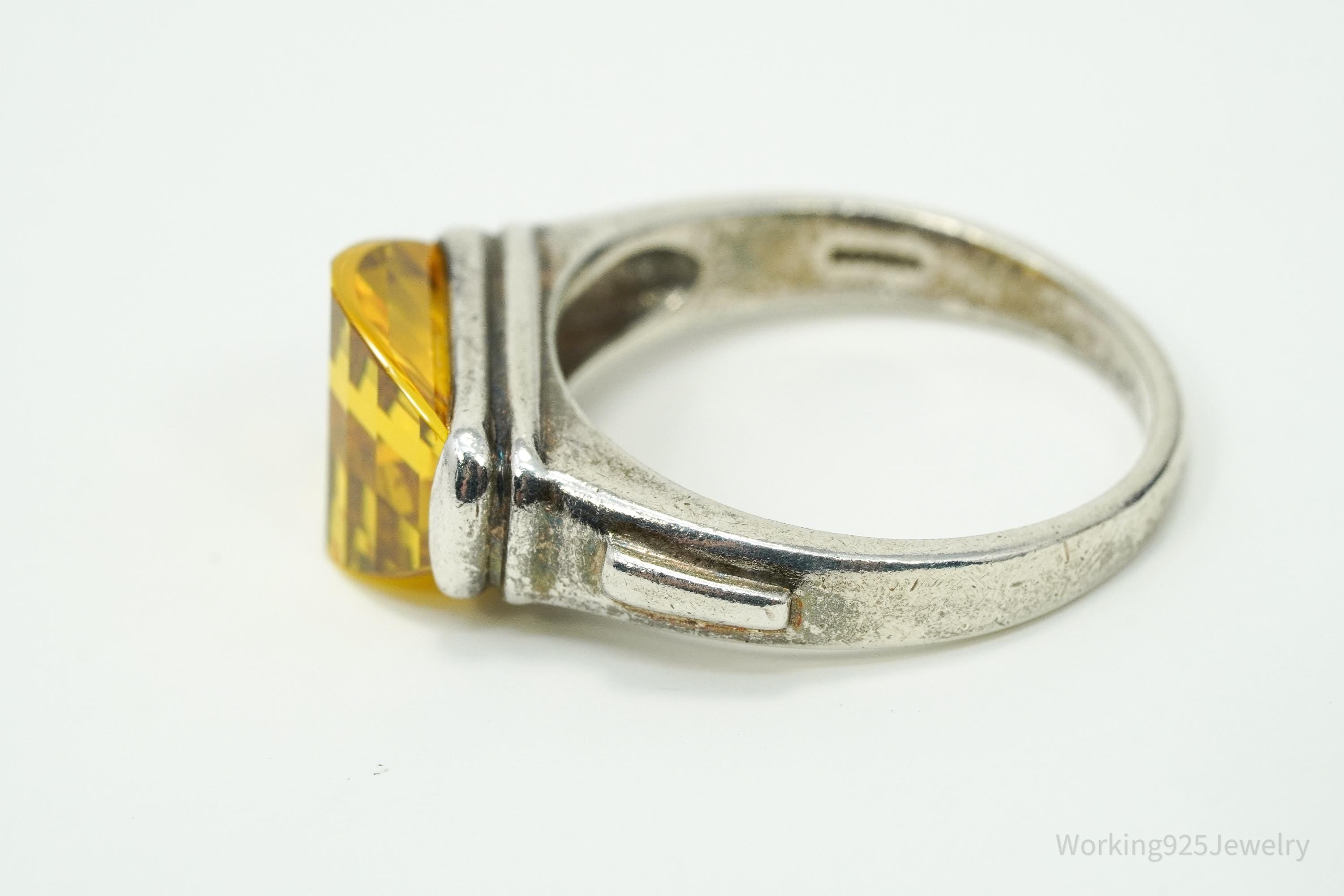 Vintage Yellow Diamonique Cubic Zirconia Sterling Silver Ring Size 9.25