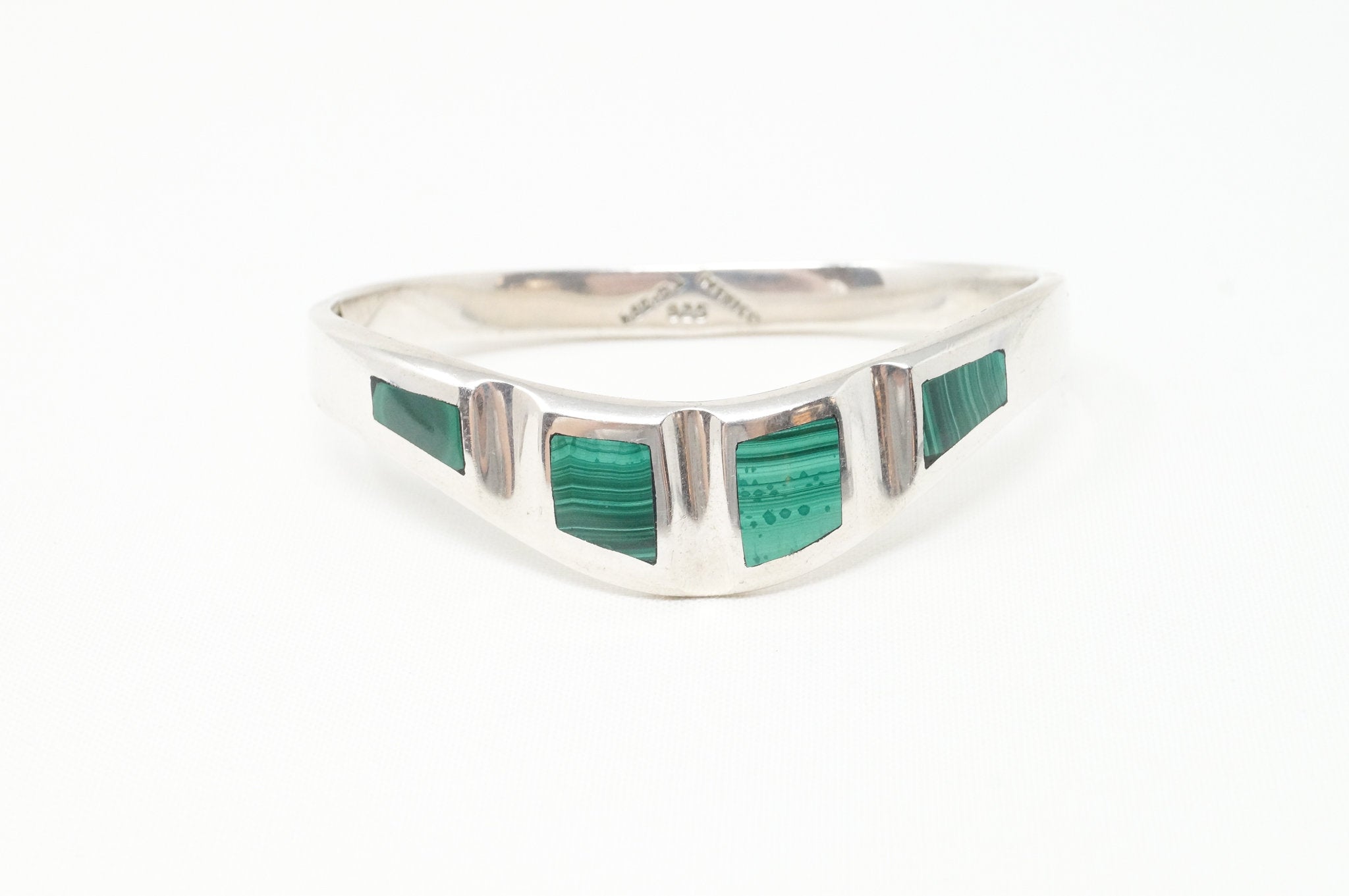 Vintage Mex Malachite Southwestern Handmade Sterling Silver Cuff Bracelet