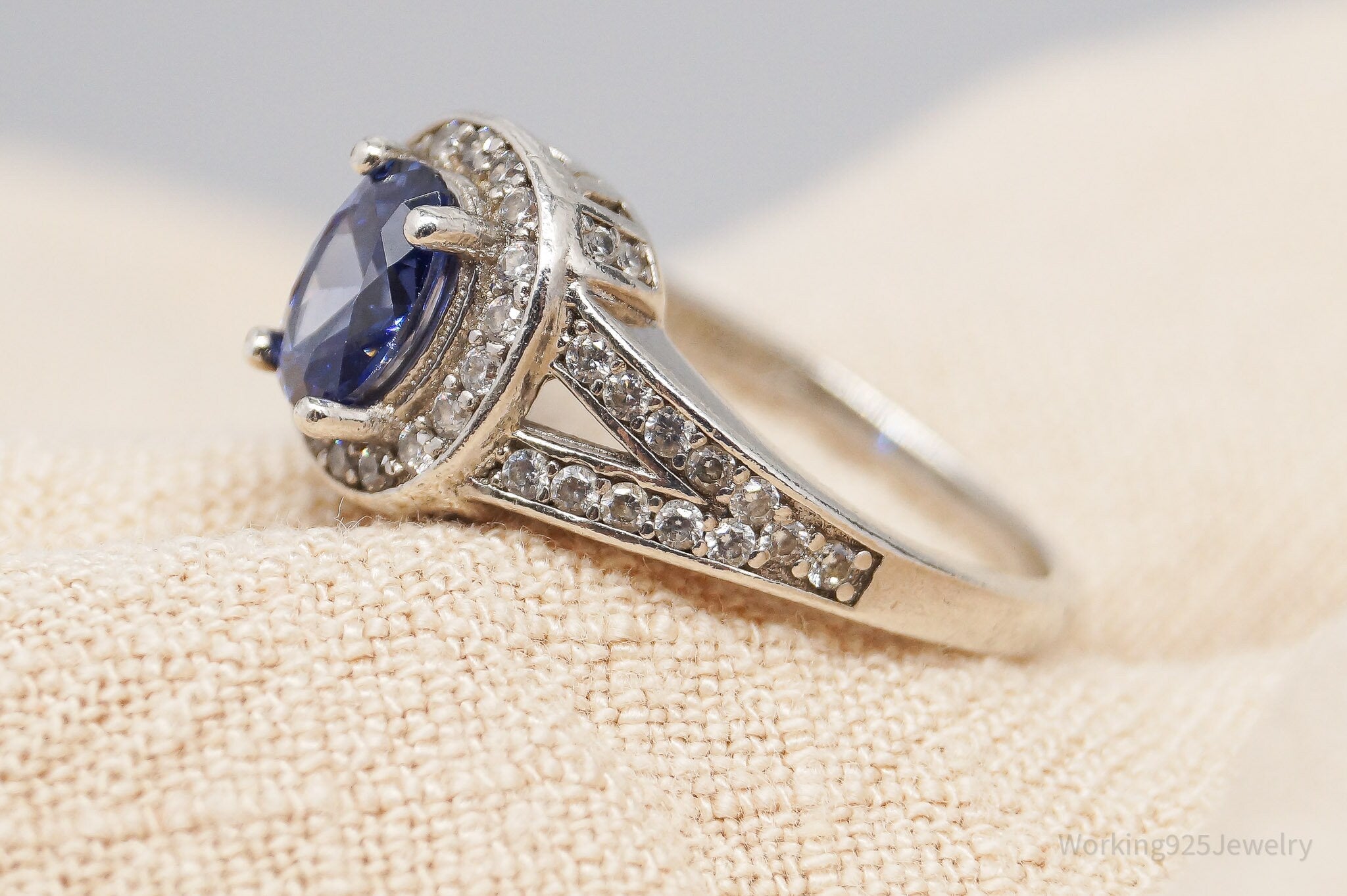 Vintage Lab Tanzanite Cubic Zirconia Sterling Silver Ring Size 6