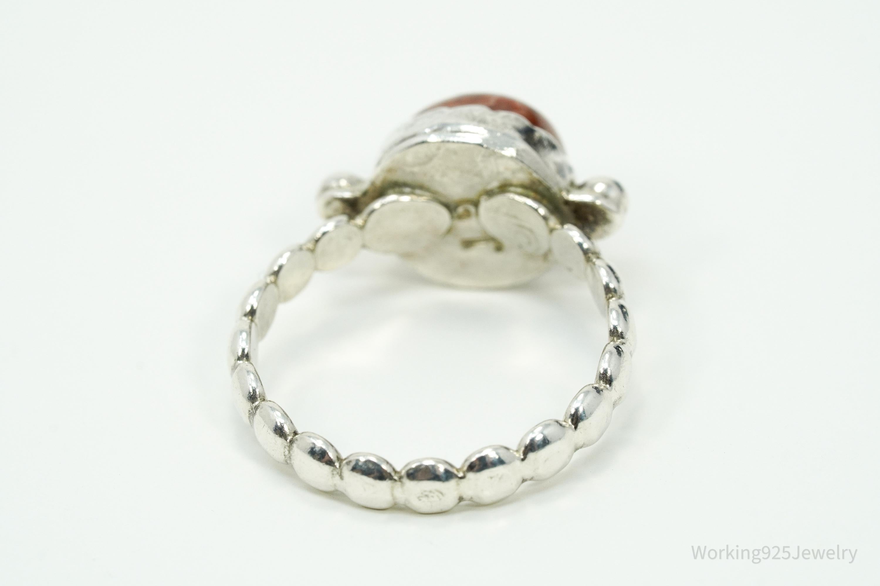 Vintage Agate Modernist Style Silver Ring - Size 7