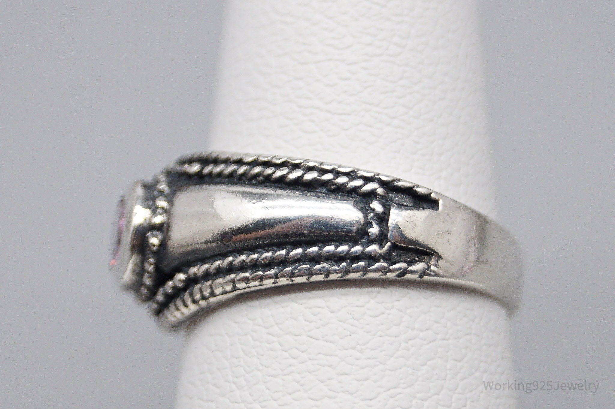 Vintage Pink Cubic Zirconia Sterling Silver Ring - Size 5