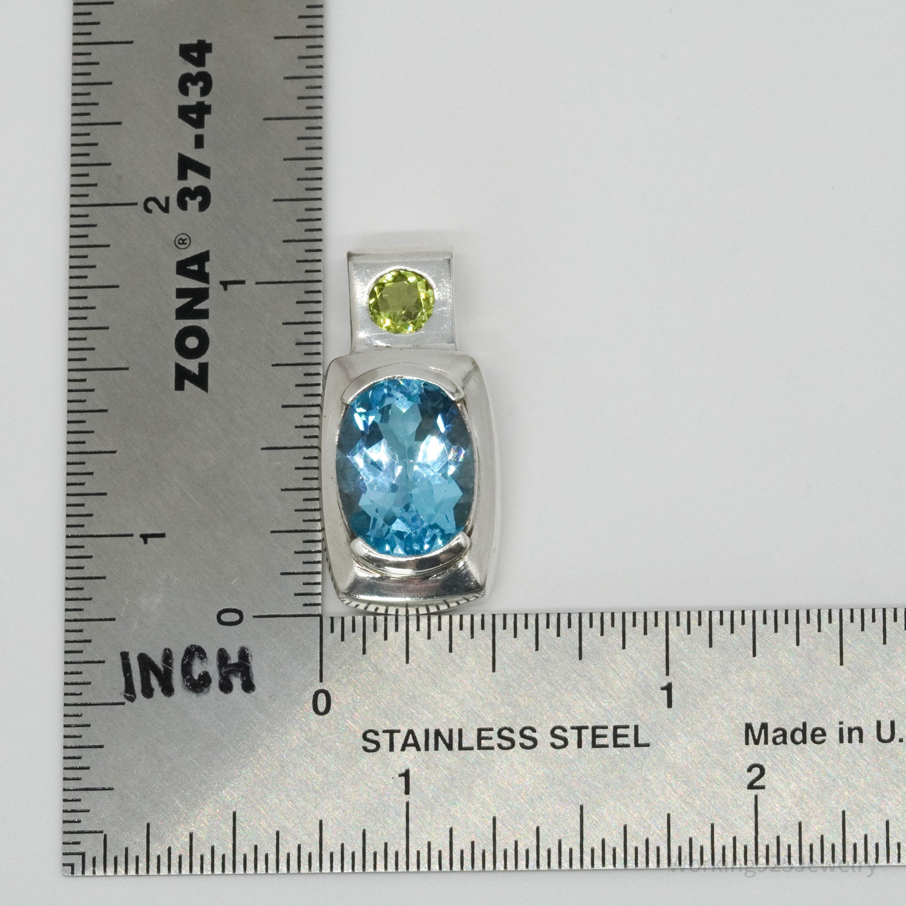 Vintage Blue Topaz & Peridot Sterling Silver Necklace Pendant