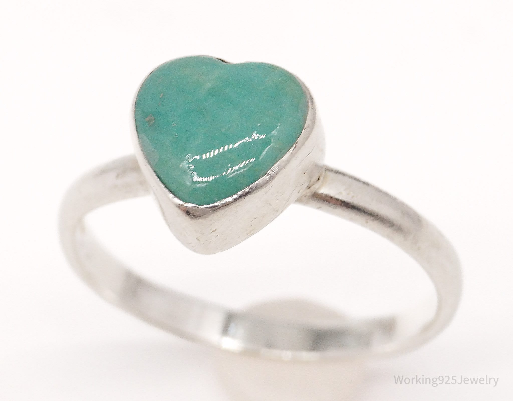 Vintage Turquoise Heart Sterling Silver Ring - Size 8