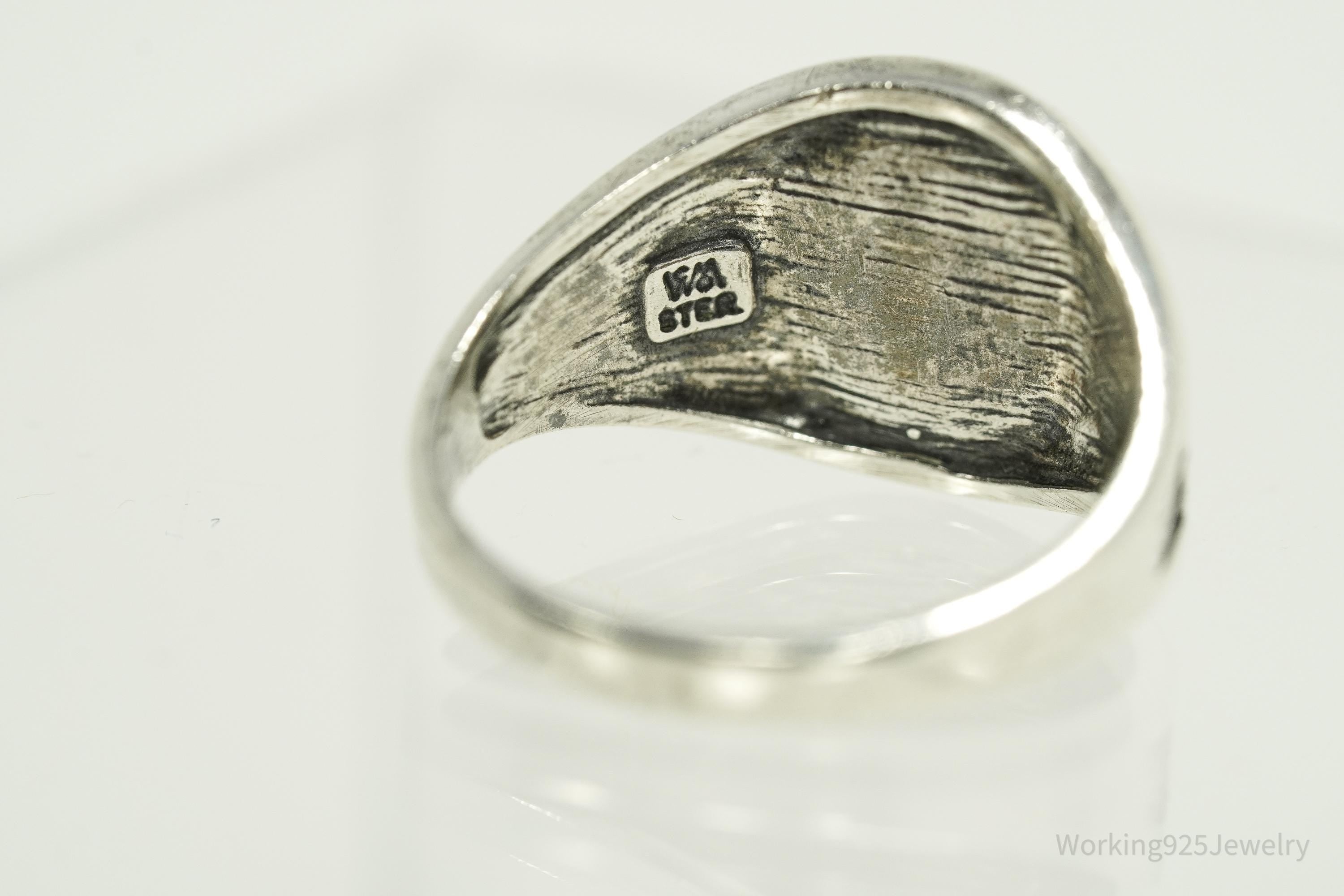 Vintage WMCO Turquoise ThunderBird Design Sterling Silver Ring - Size 8