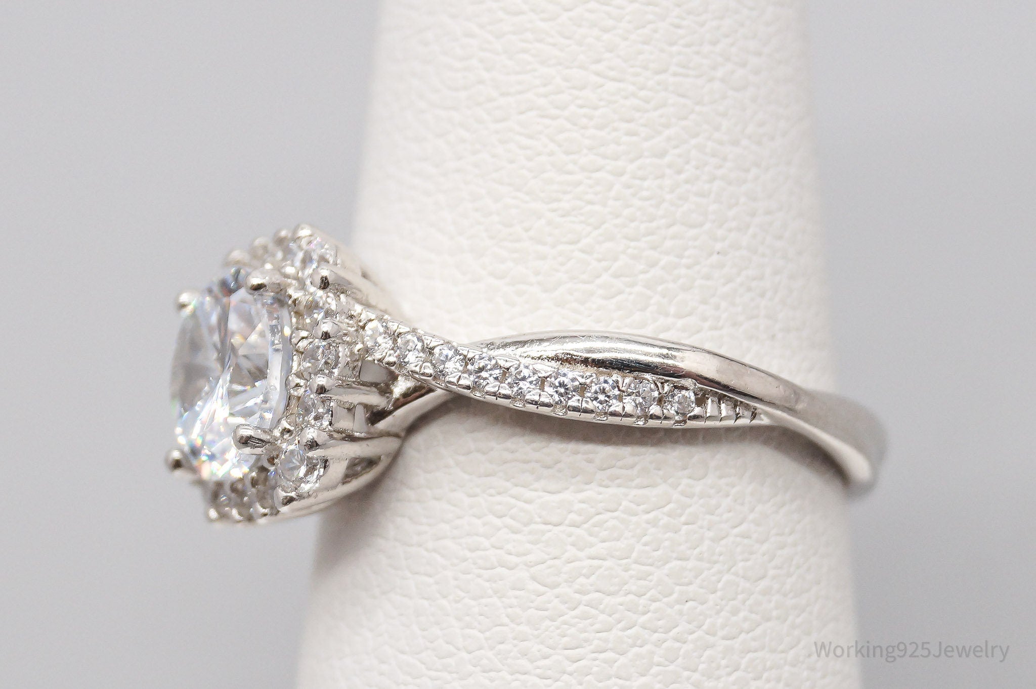 Vintage London Designer IBB Cubic Zirconia Sterling Silver Ring - Size 7