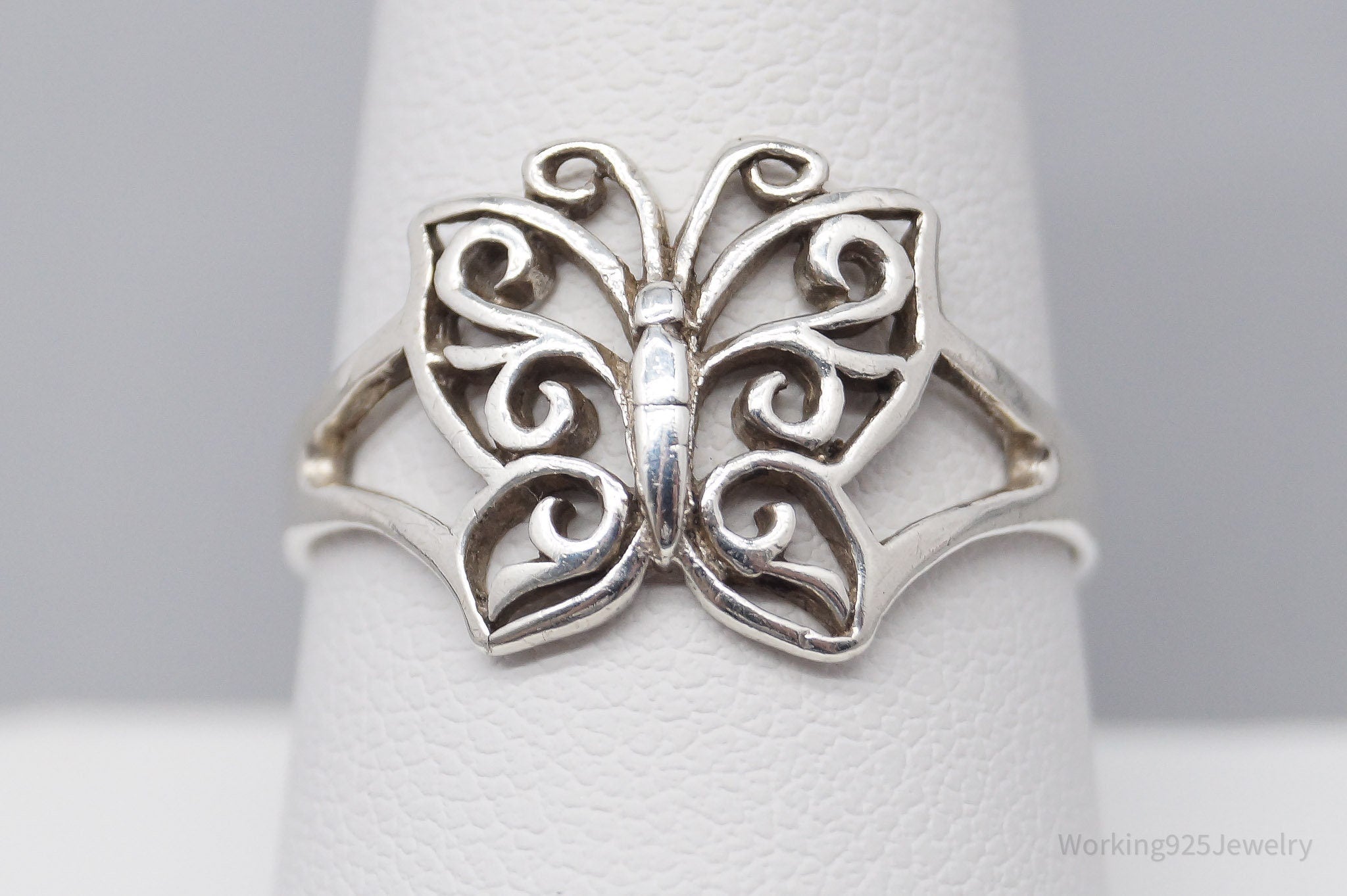 Vintage Butterfly Swirls Sterling Silver Ring - Size 9.25