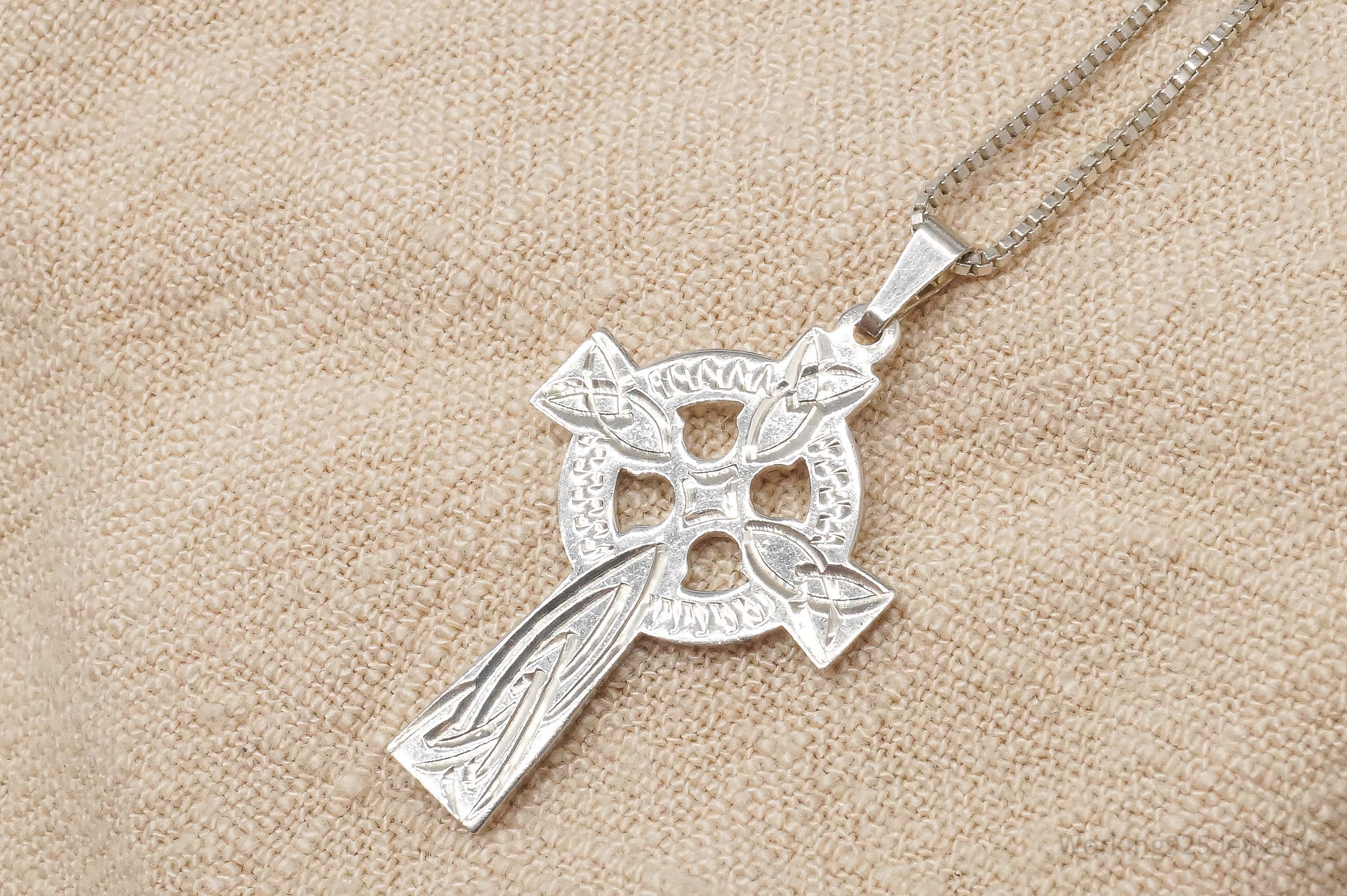 Vintage Irish Celtic Cross Sterling Silver Necklace 16"