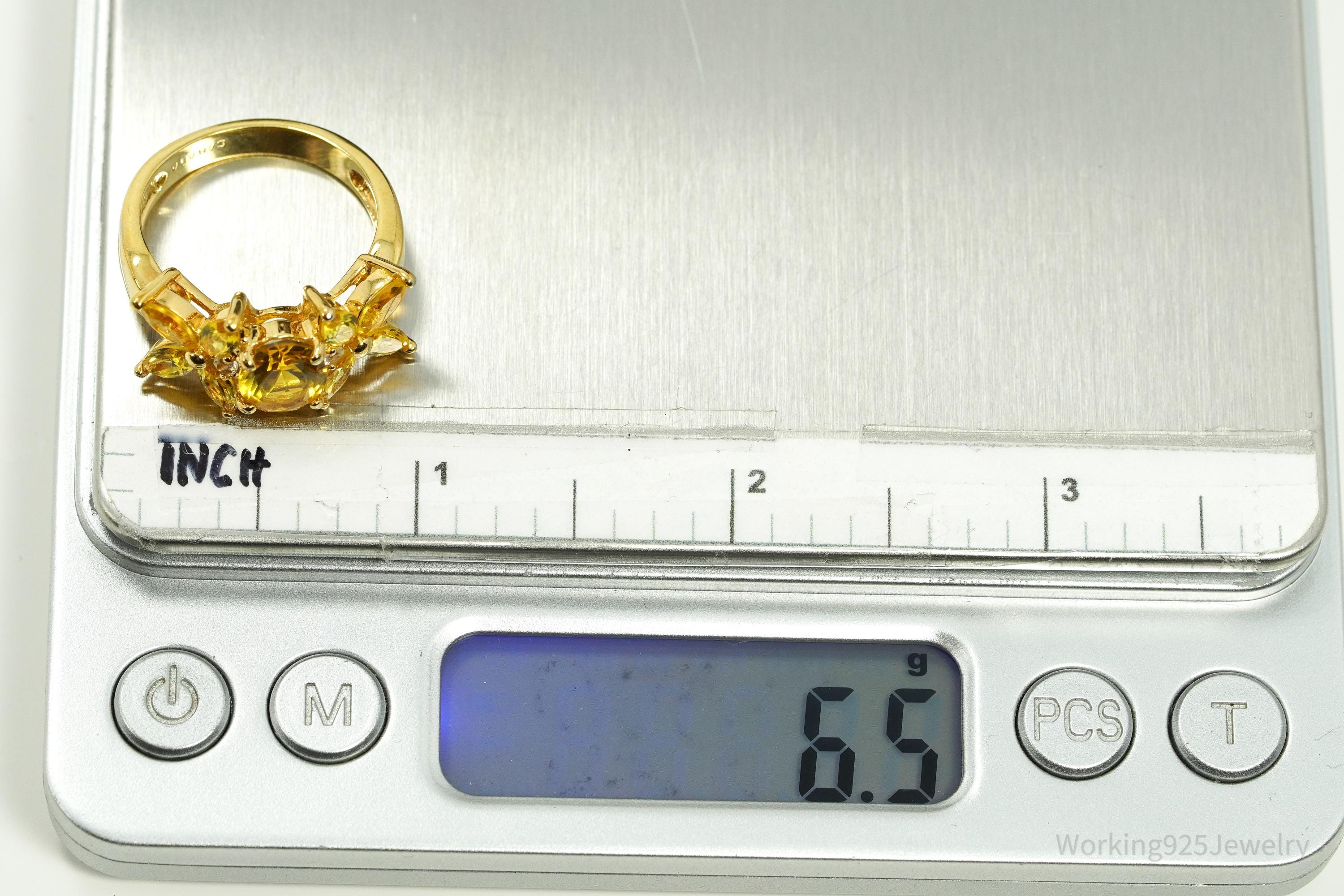 Vintage Citrine & White Topaz Gold Over Sterling Silver Ring - Size 9