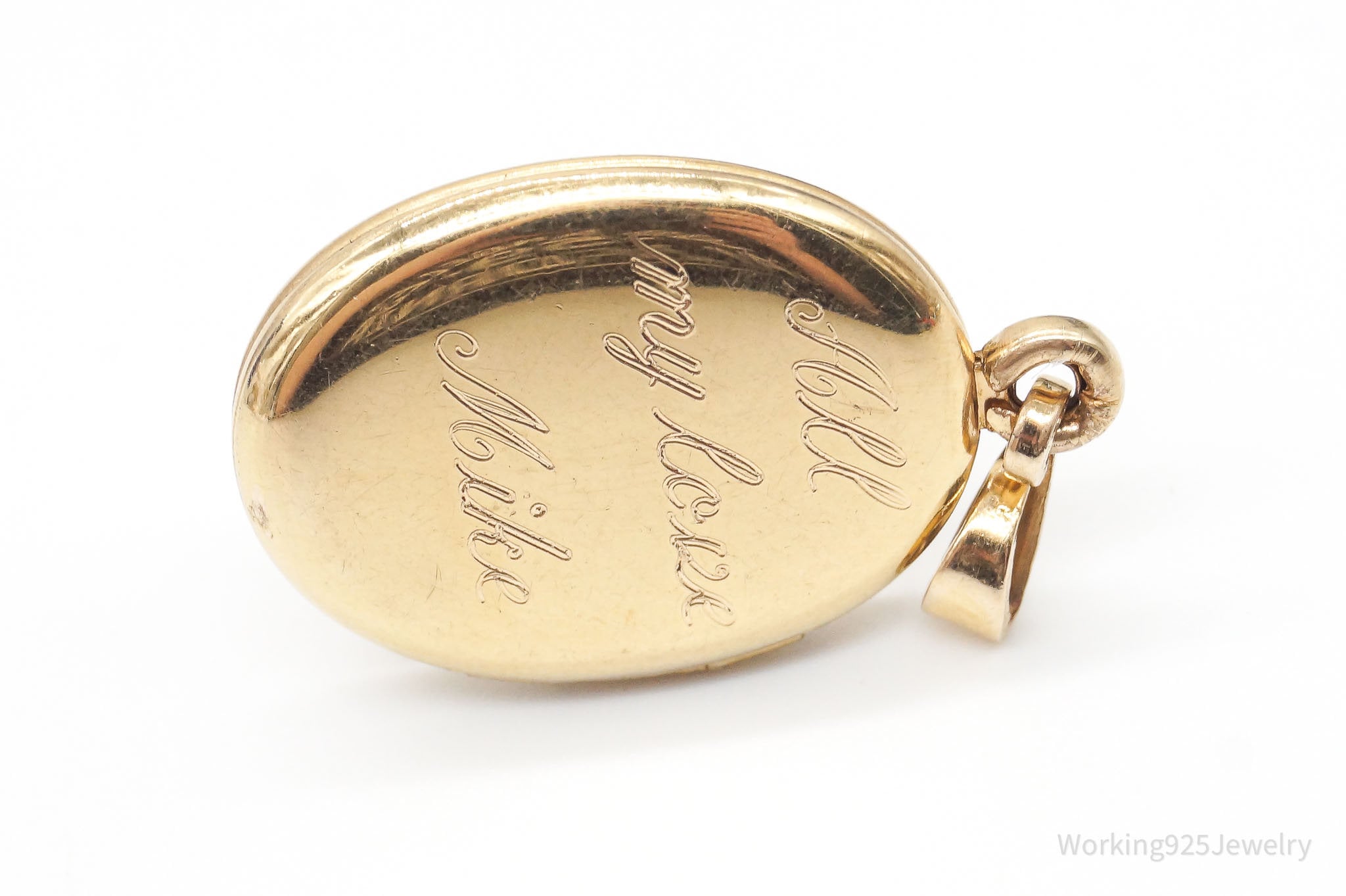 Large Vintage Floral Etched Gold Vermeil Sterling Silver Locket Pendant