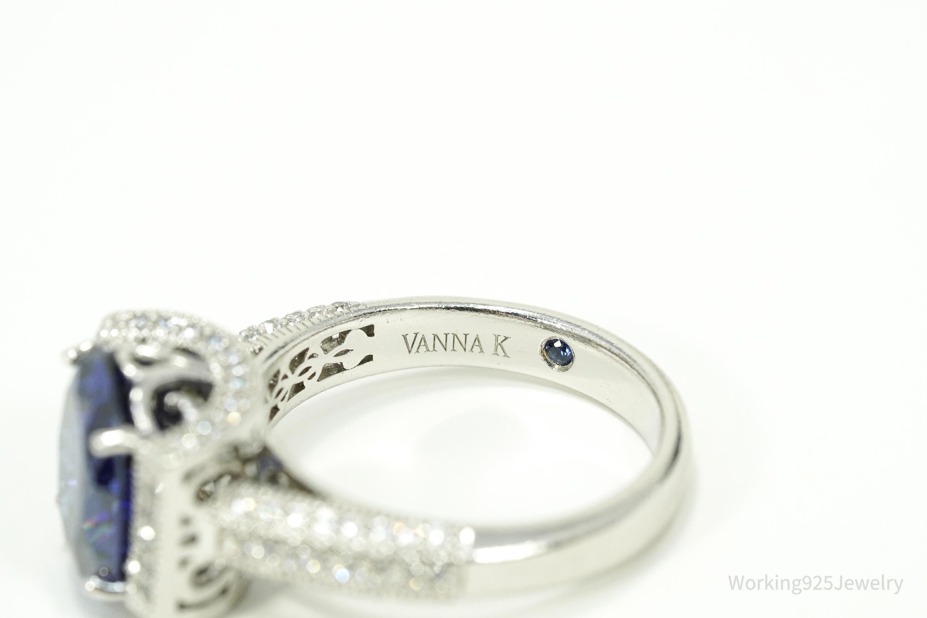 Vanna K Tanzanite Blue And White Cubic Zirconia Platineve Sterling Silver Ring - Size 8