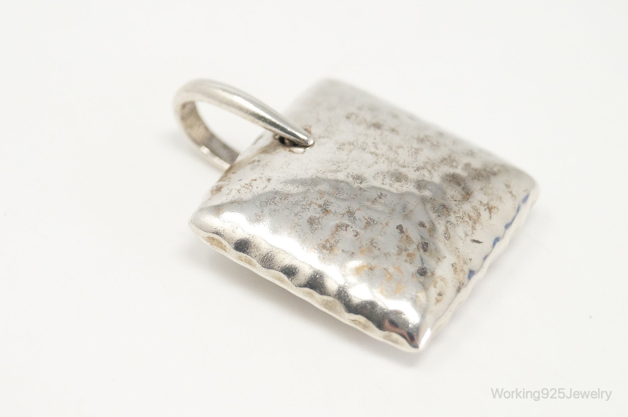 Vintage Silpada Hammered Square Pillow Sterling Silver Necklace Pendant