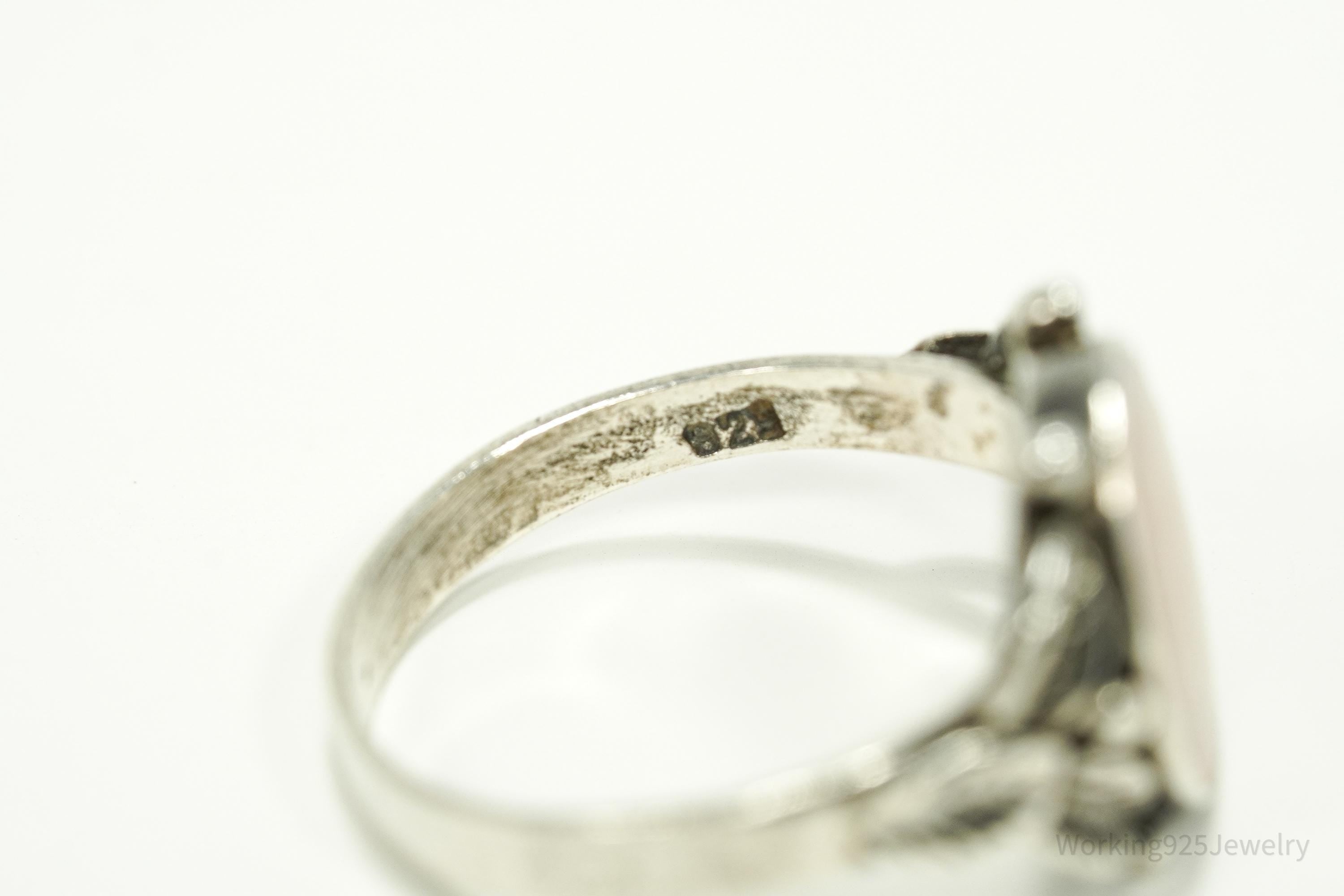 Vintage Pink Mother Of Pearl Sterling Silver Ring - Size 8