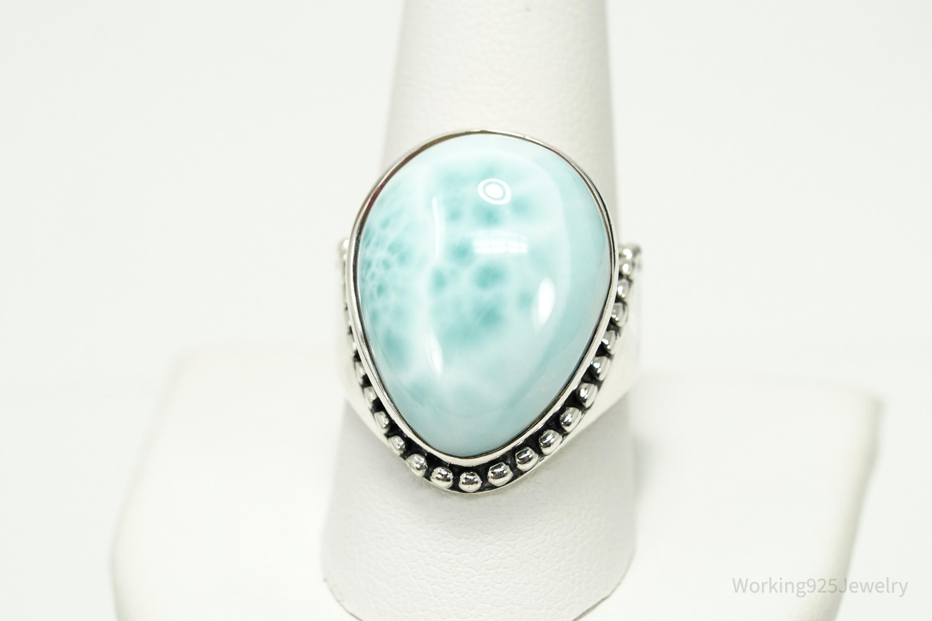 Vintage SAJEN Large Blue Larimar Sterling Silver Ring - Size 10