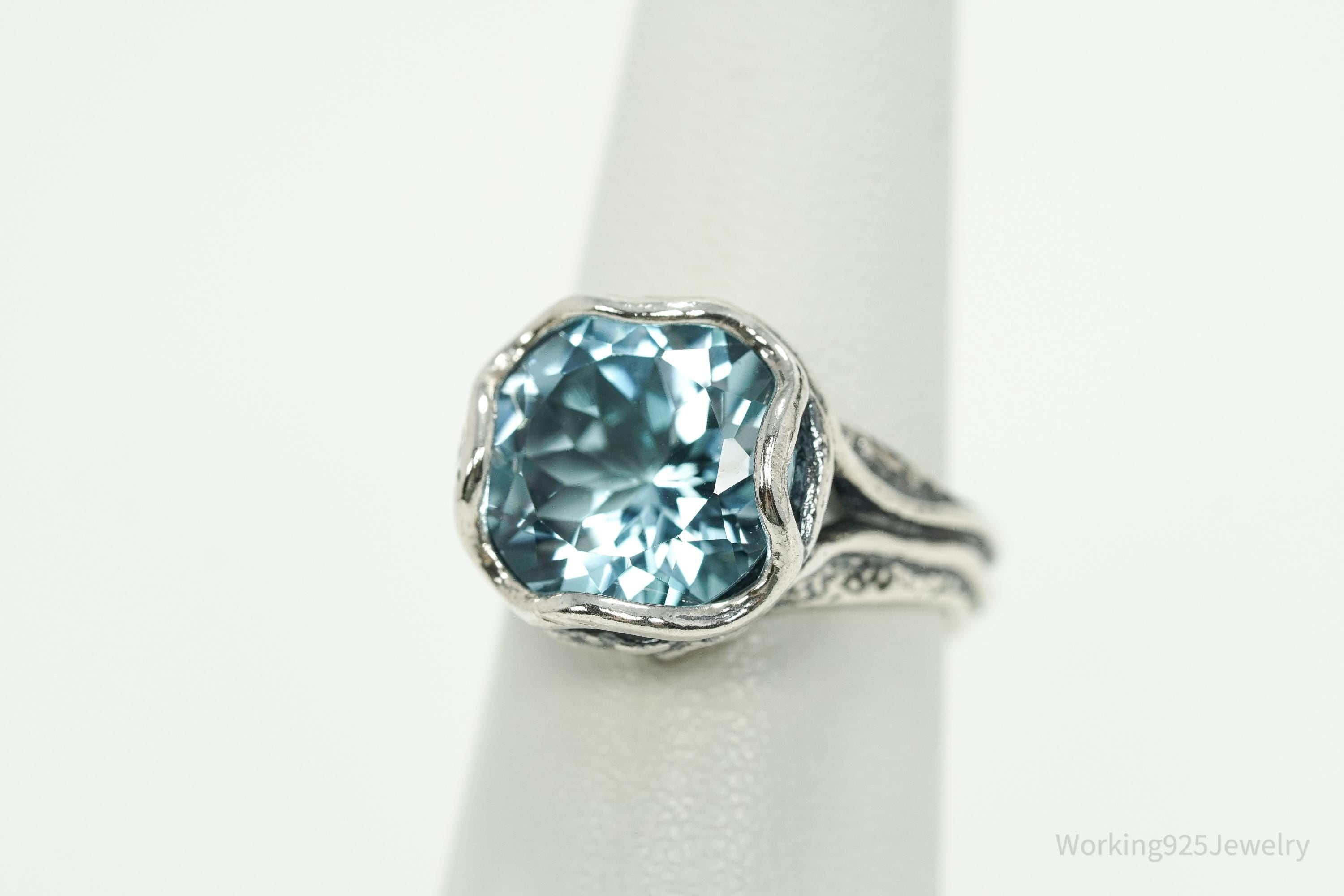 Vintage Israel Designer Paz PZ Blue Topaz Sterling Silver Ring - Size 6