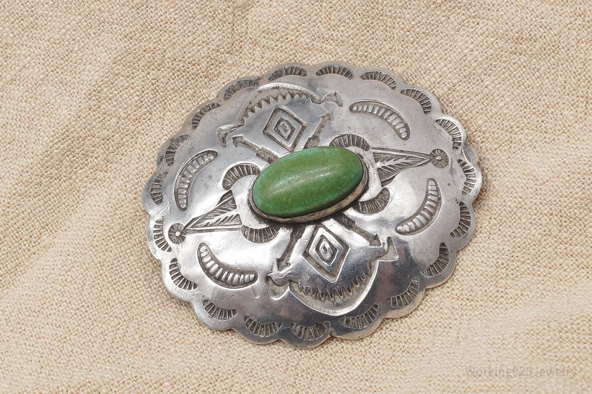 Large Vintage Native American Turquoise Silver Brooch Pin