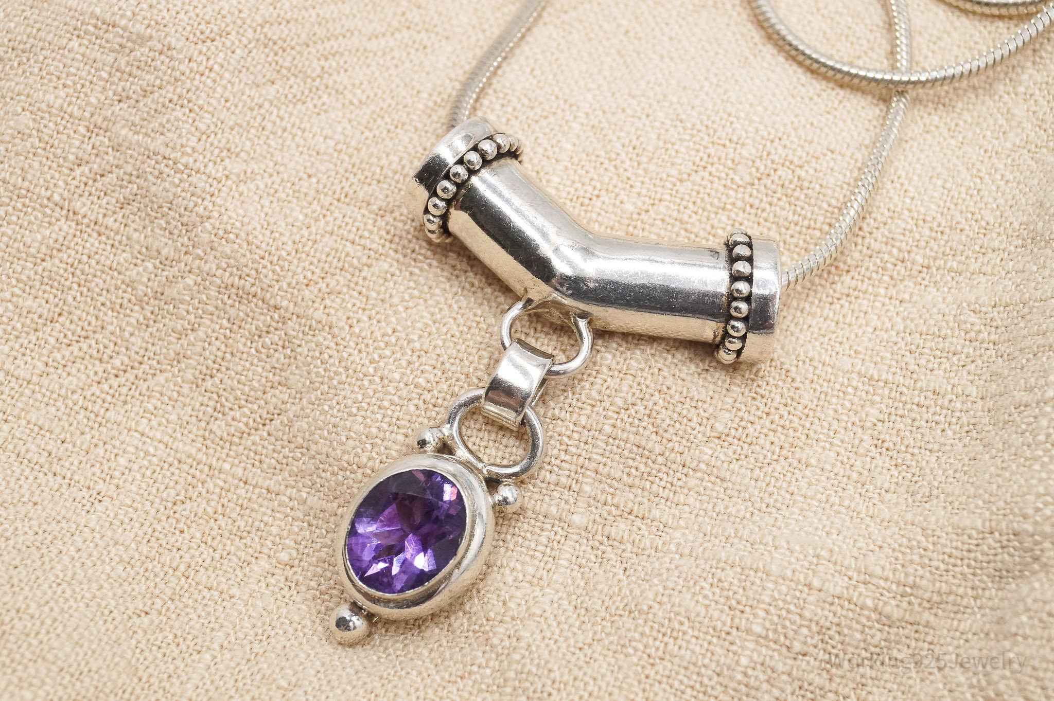 Vintage Amethyst Sterling Silver Necklace - 16"