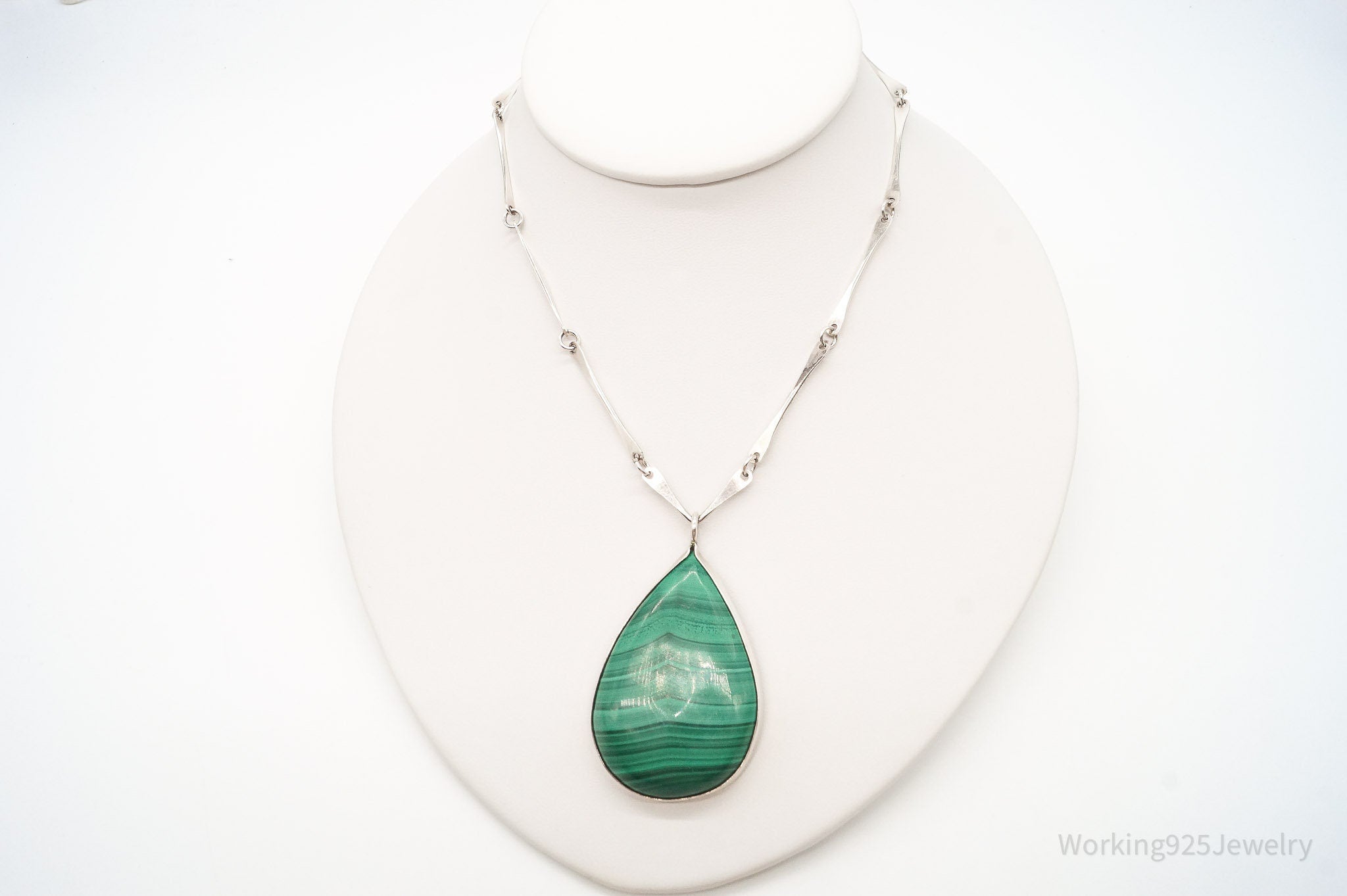 Vintage Large Malachite Sterling Silver Necklace