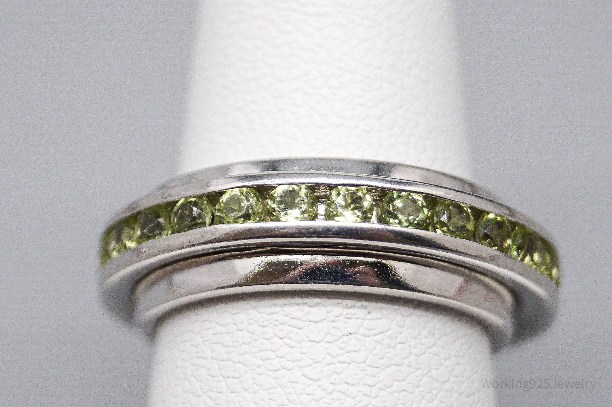 Vintage Peridot Sterling Silver Spinner Band Ring - Size 6.75