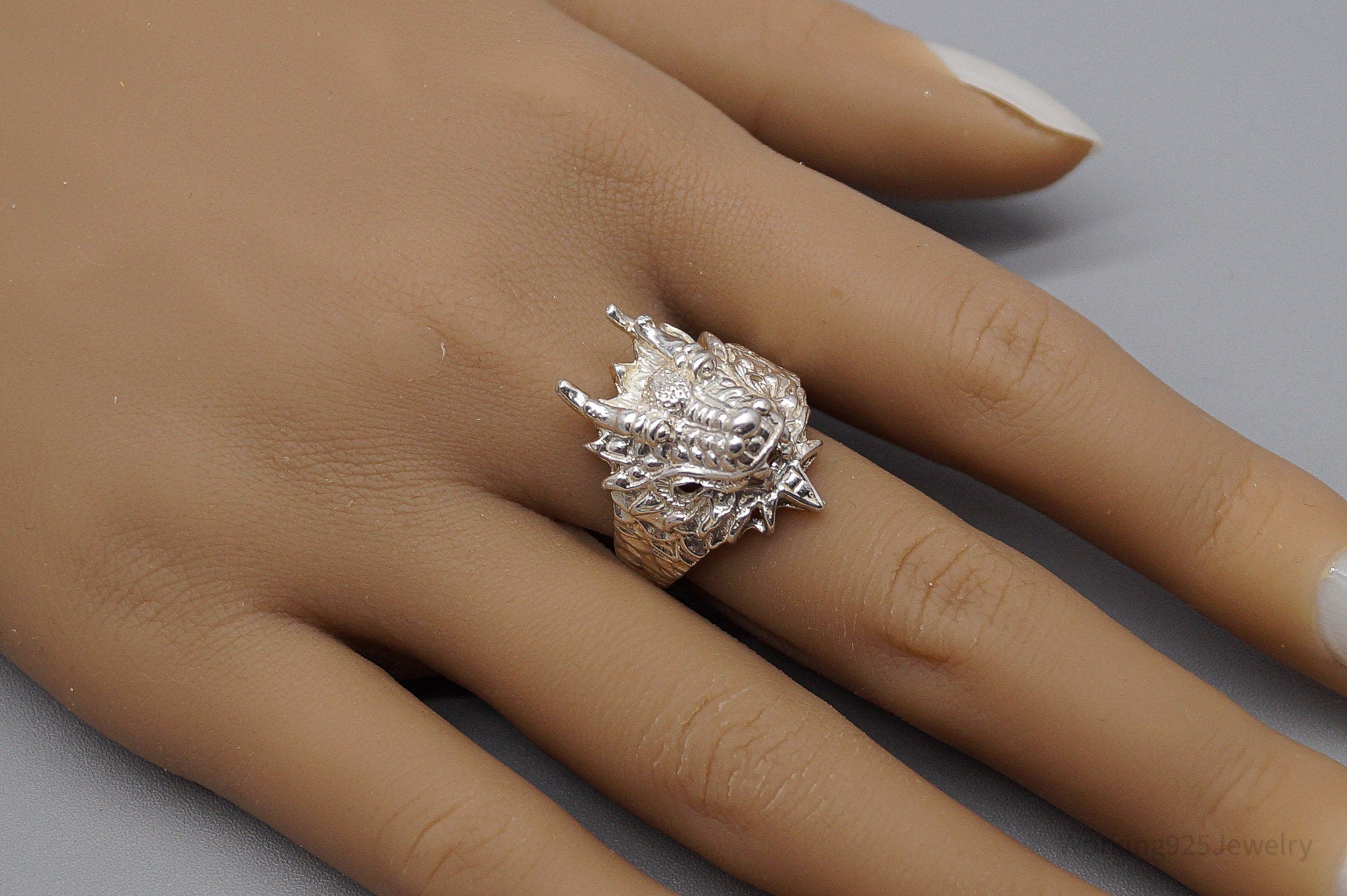 Vintage Dragon Head 999 Silver Ring - Size 10