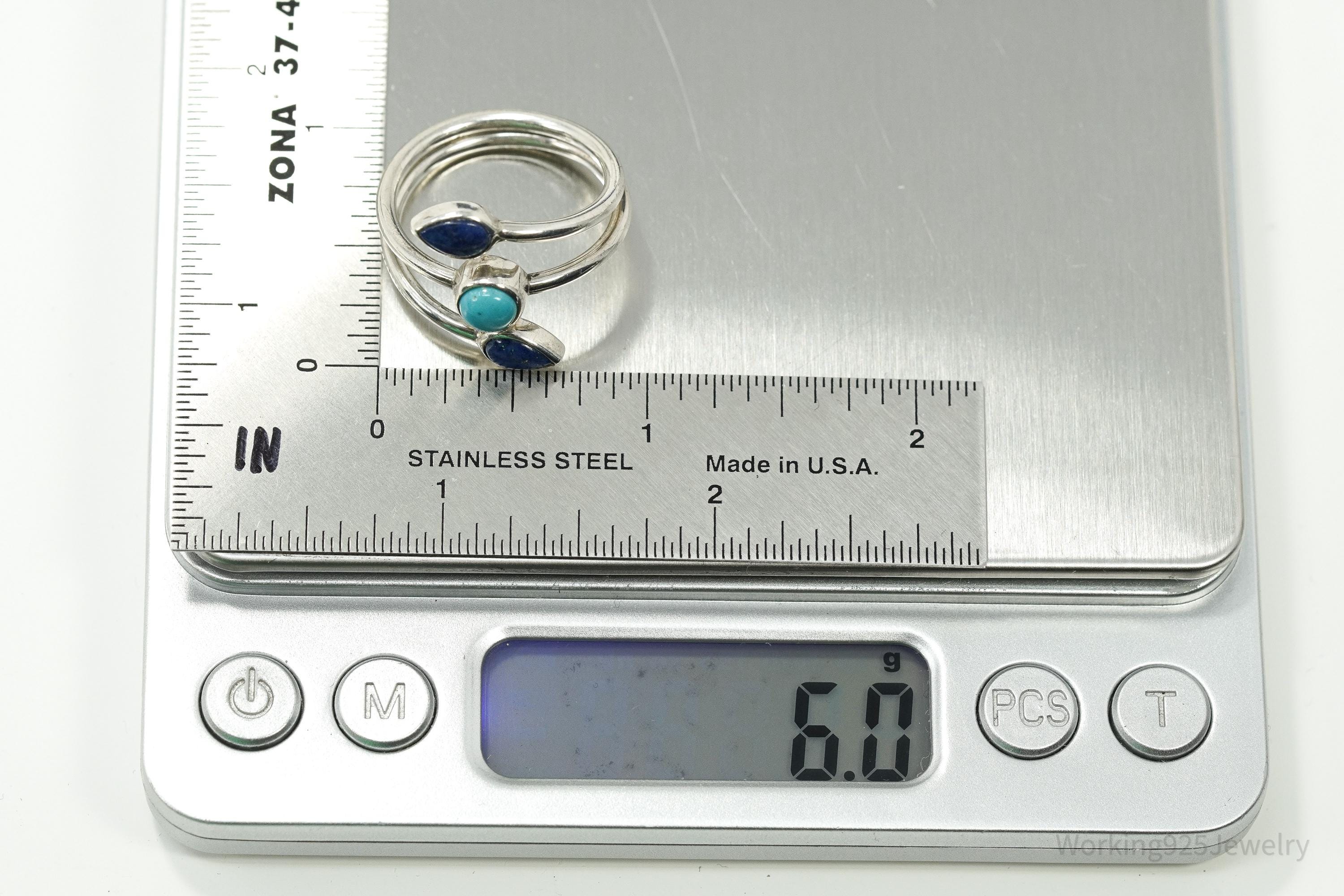 Vintage Whitney Kelly WK Wrap Ring Lapis Lazuli Turquoise Sterling Silver 10.25