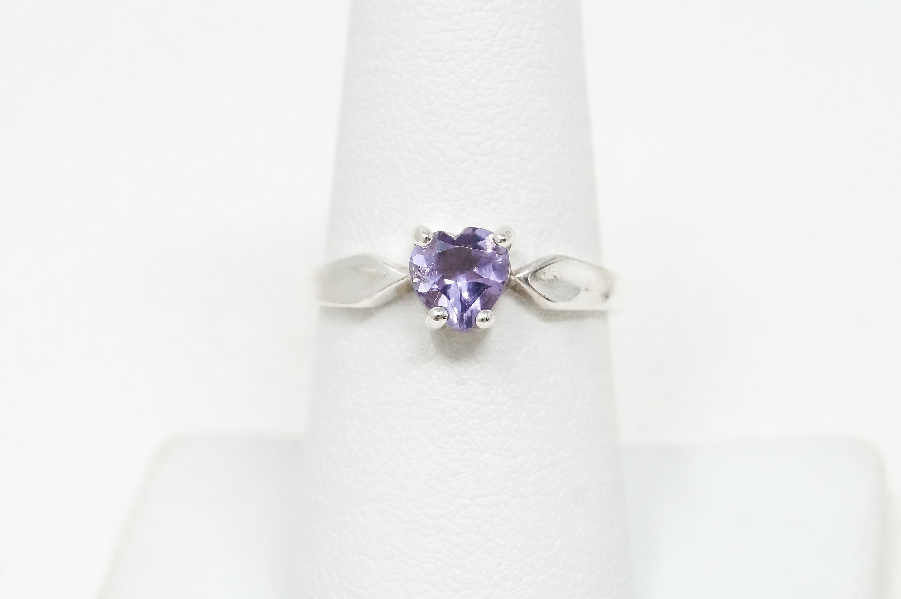 Vintage Purple Amethyst Heart Sterling Silver Ring - Sz 7.75 - 797970149