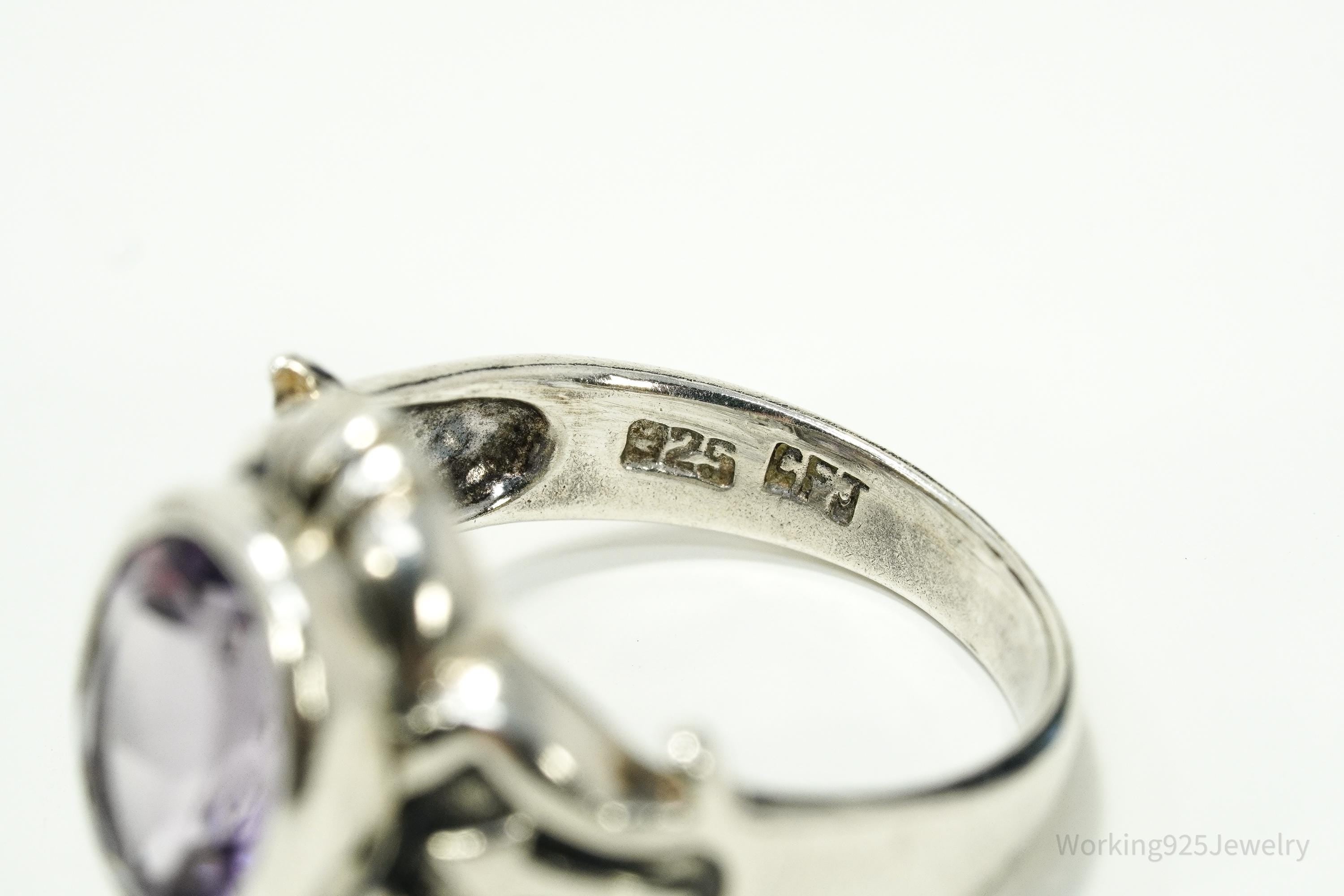 Vintage Amethyst Sterling Silver Ring - Size 6.75