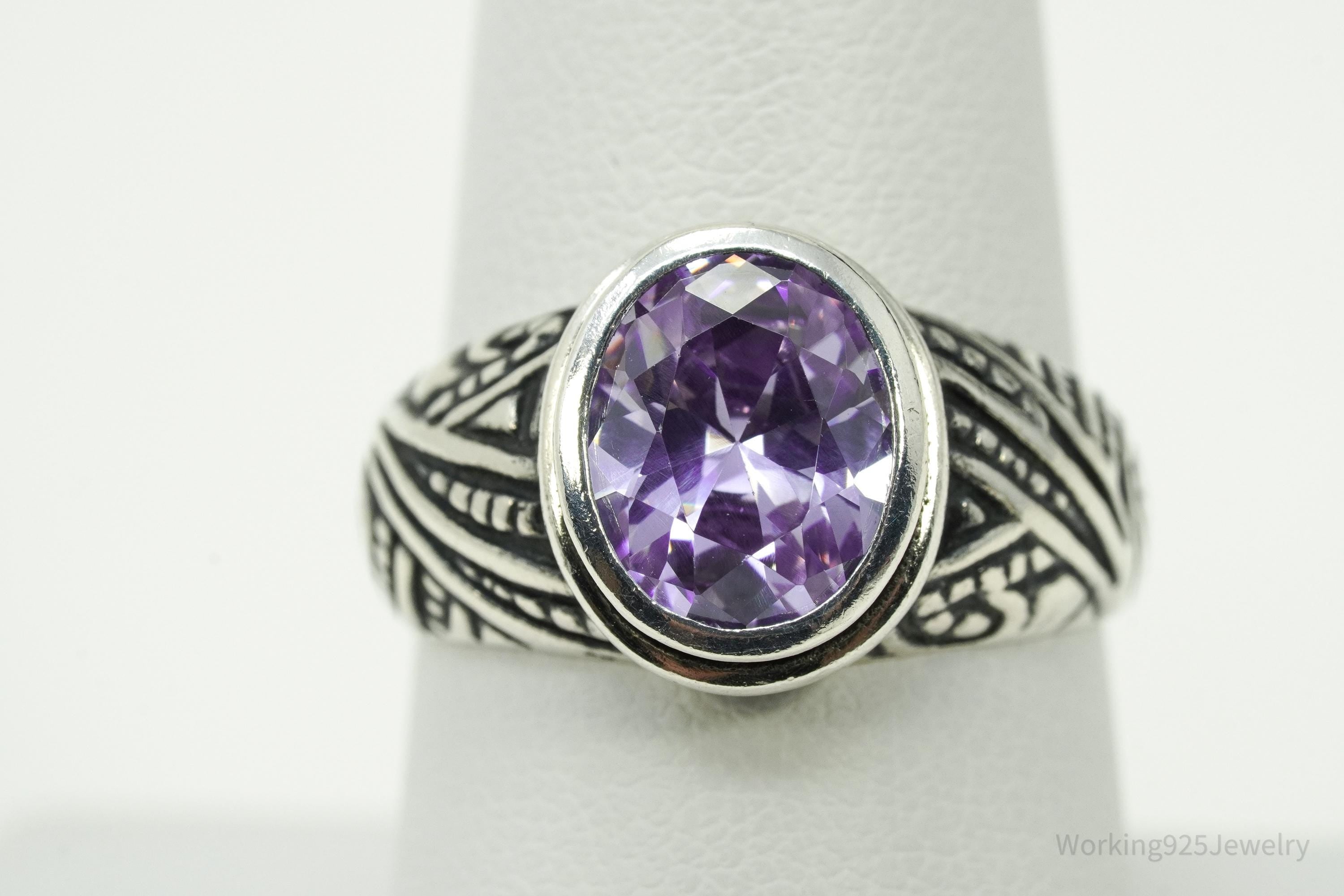 Vintage Purple Cubic Zirconia Sterling Silver Ring - Size 8