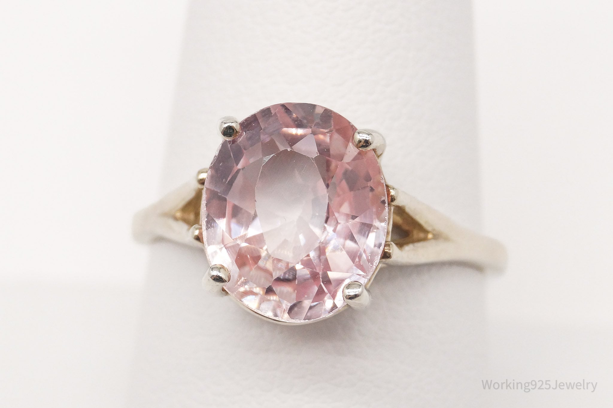 Vintage Lab Morganite Sterling Silver Ring - Size 8.75