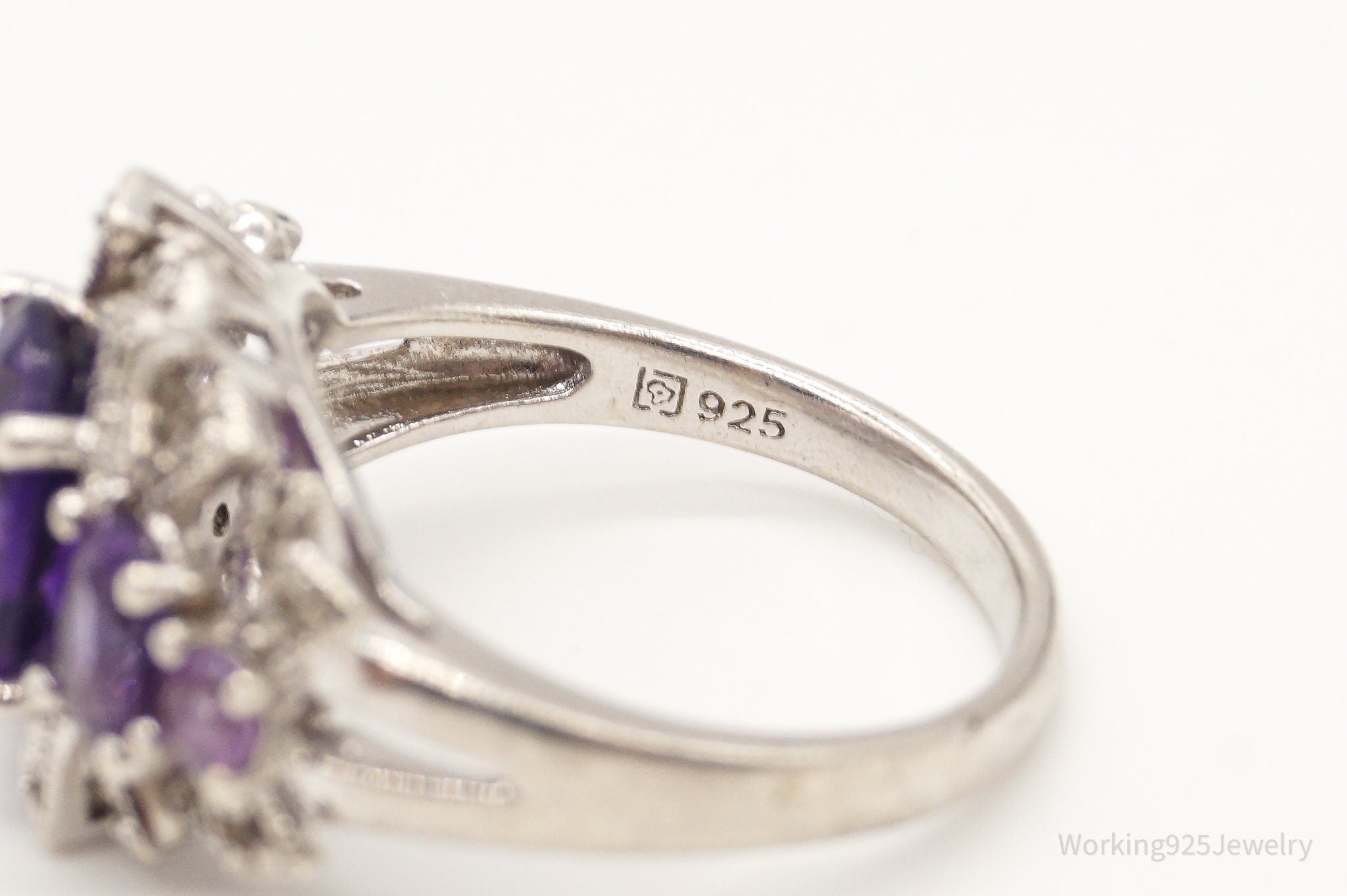 Vintage Amethyst Cubic Zirconia Sterling Silver Ring - Size 7.75