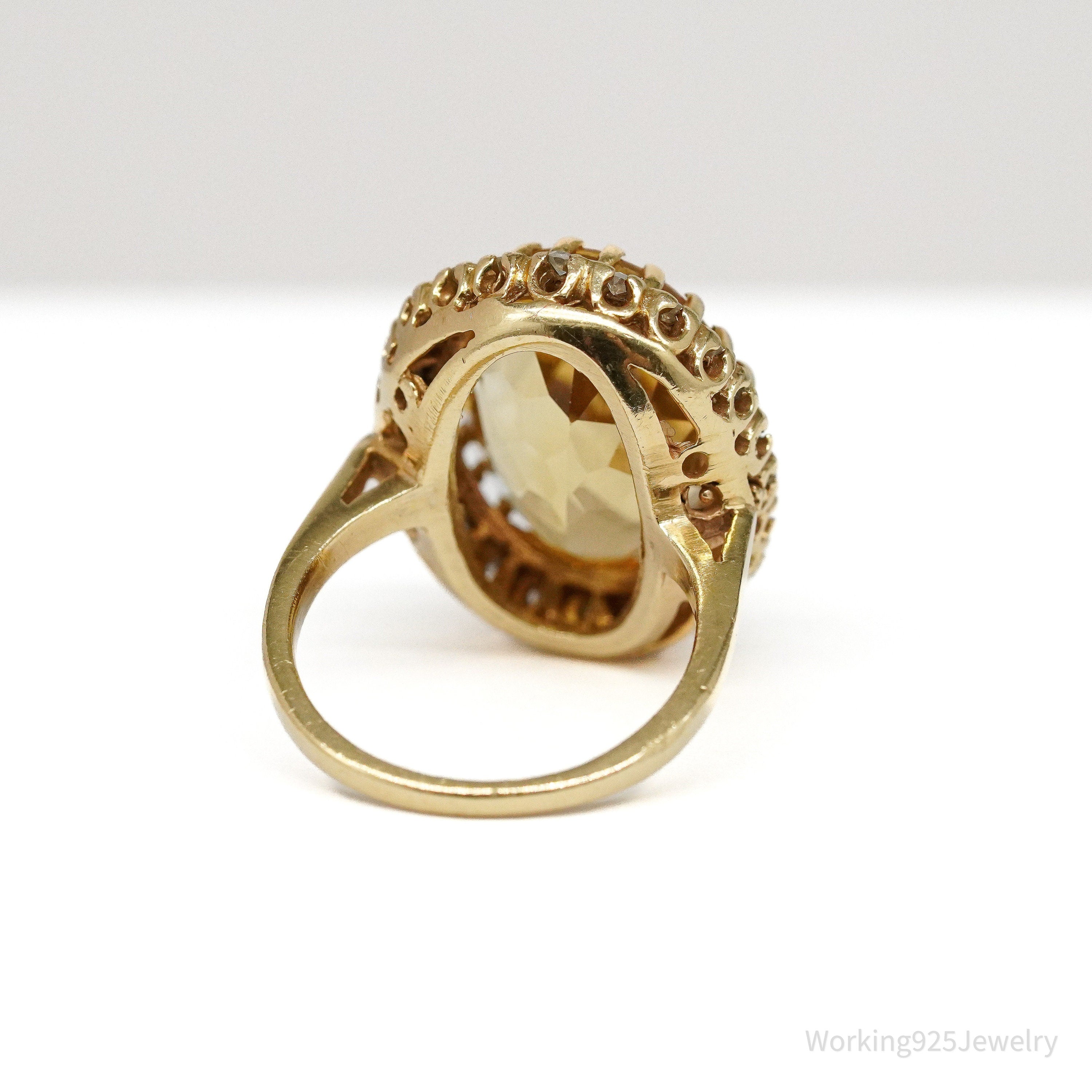 14K Yellow Gold, Diamond & Citrine Ring - Size 6.5