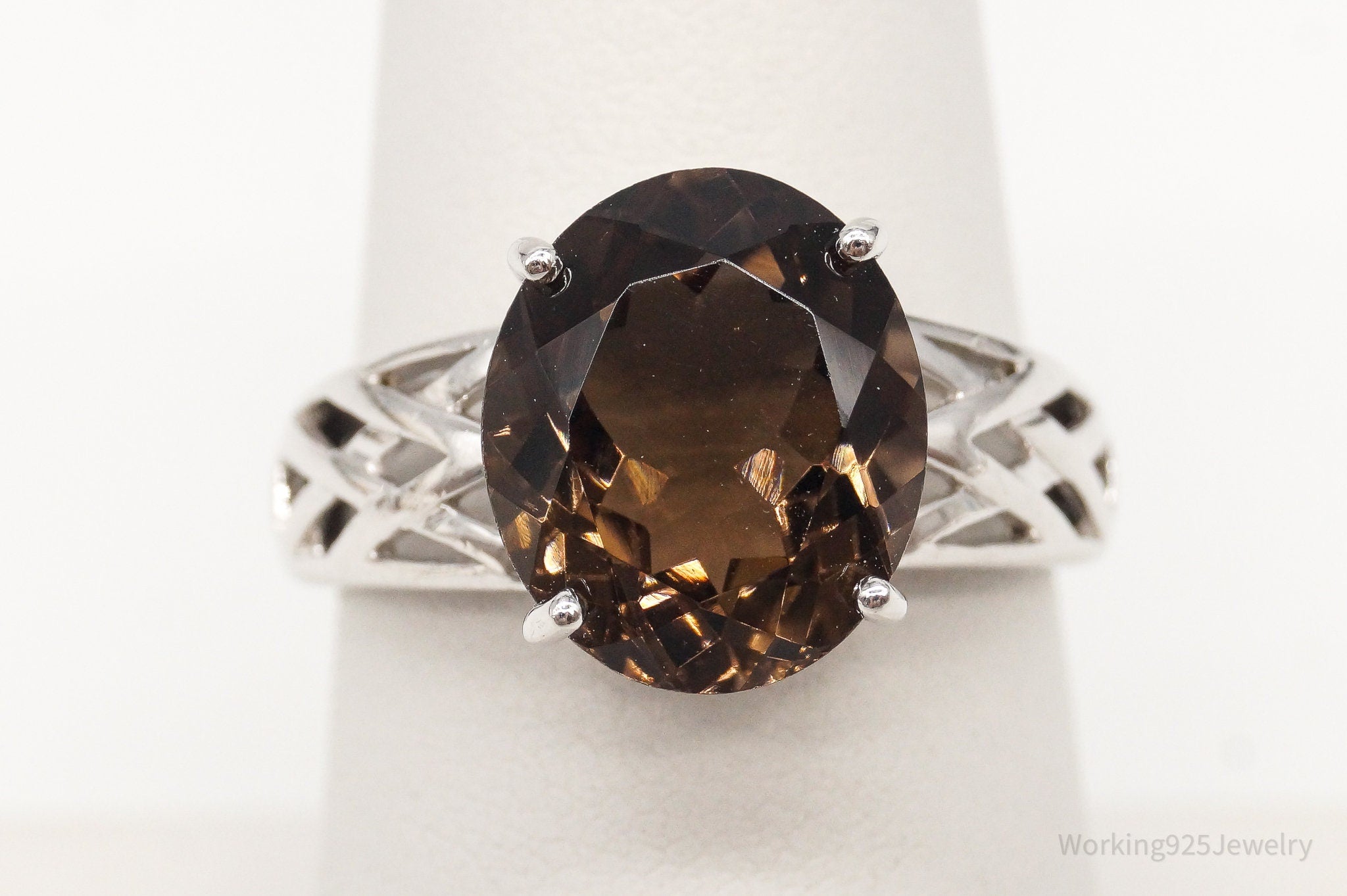 Vintage Large Smoky Topaz Sterling Silver Ring - Size 7
