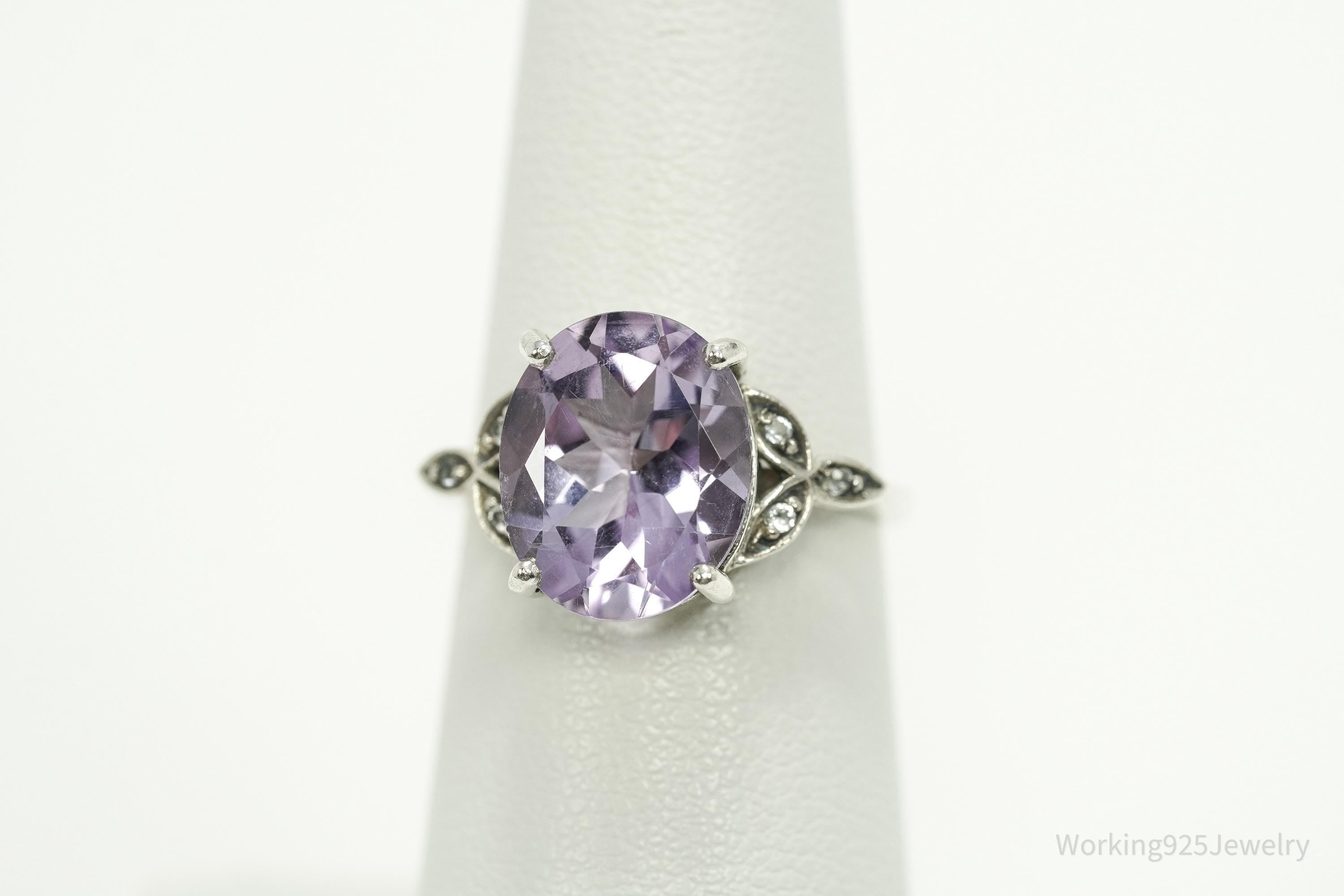 Vintage Amethyst & White Topaz Sterling Silver Ring - Size 5.75