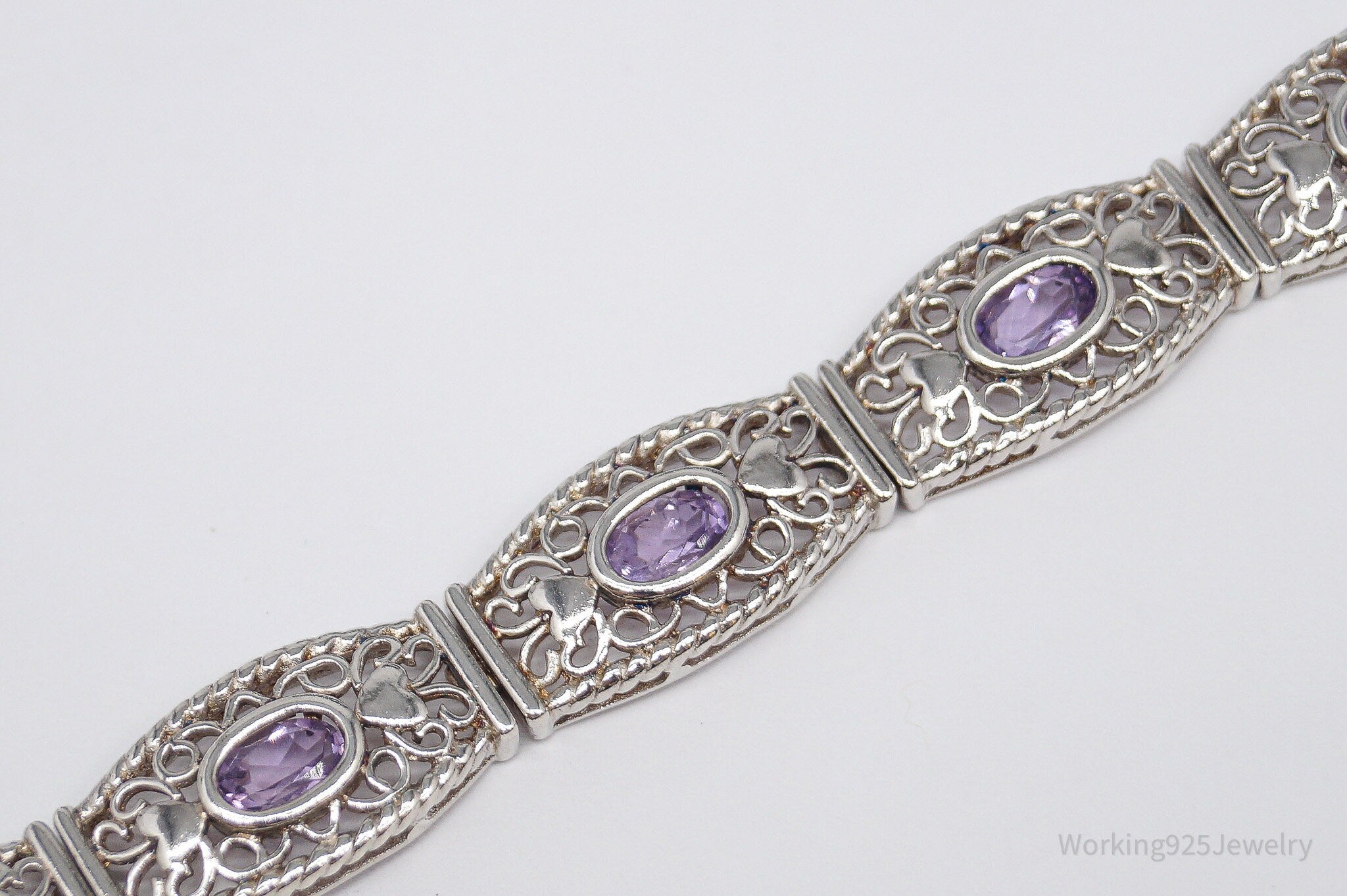 Vintage Purple Amethyst Sterling Silver Bracelet - 7.5"
