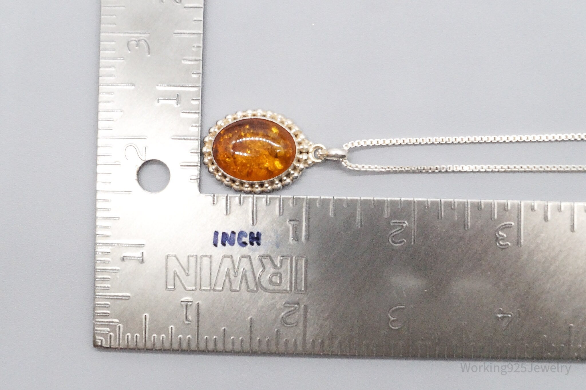 Vintage Large Amber Sterling Silver Chain Necklace 24"